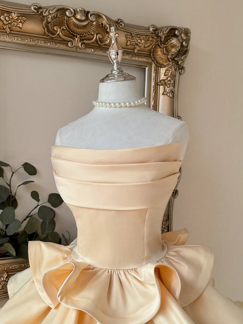 Lovelzi Champagne Summer Elegant Formal Party Satin Off Shoulder Ruffle Hem Dress, Fashionable Wedding - image 5