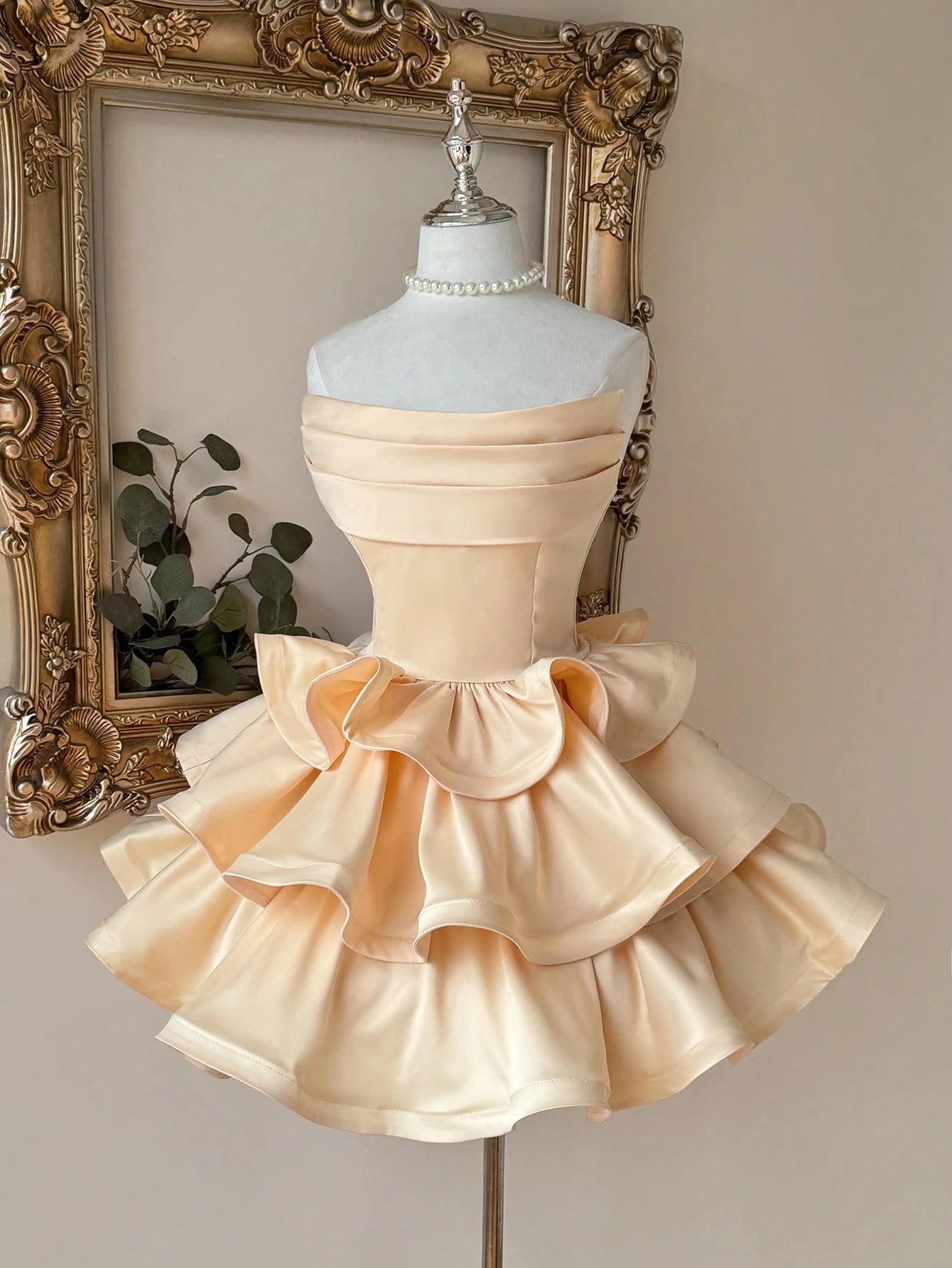 Lovelzi Champagne Summer Elegant Formal Party Satin Off Shoulder Ruffle Hem Dress, Fashionable Wedding - image 7