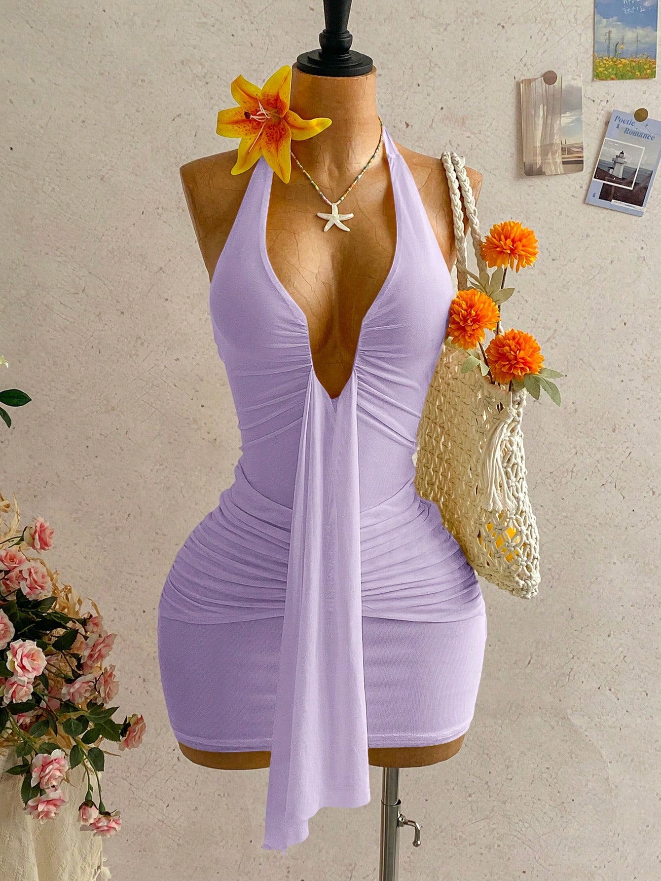 Ure Wave Women's Casual Vacation Sexy Ribbon Halter Bowknot Ruched