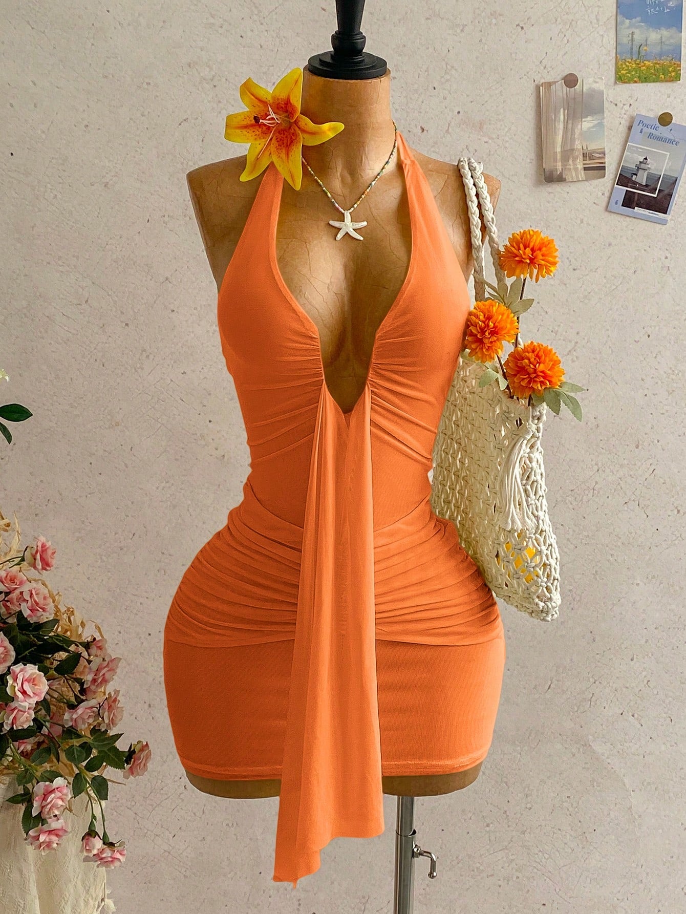Ure Wave Women's Casual Vacation Sexy Ribbon Halter Bowknot Ruched