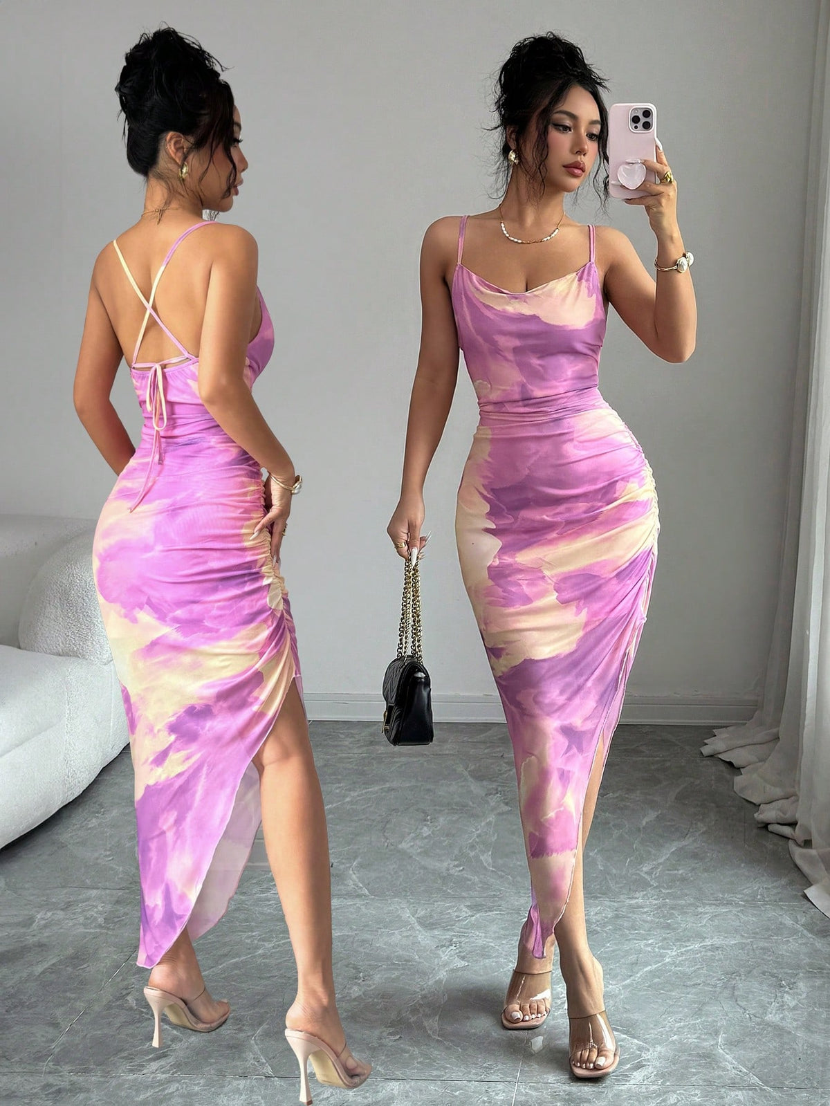 Women's Luxury Summer Evening Dress, Tie Dye Printed Draped