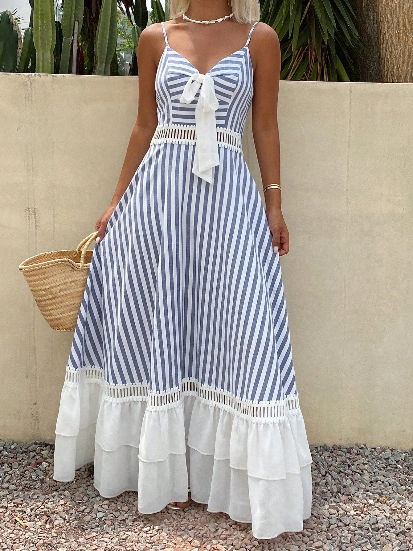 Livesso Women's Vacation Casual Striped Patchwork Ruffle Hem Dress Summer Sundress - image 7