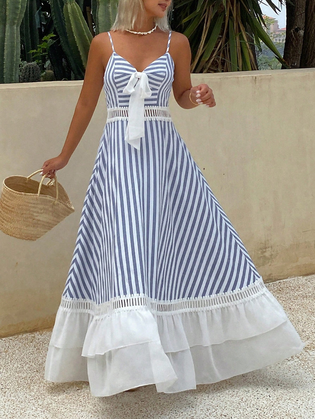 Livesso Women's Vacation Casual Striped Patchwork Ruffle Hem Dress Summer Sundress - image 9