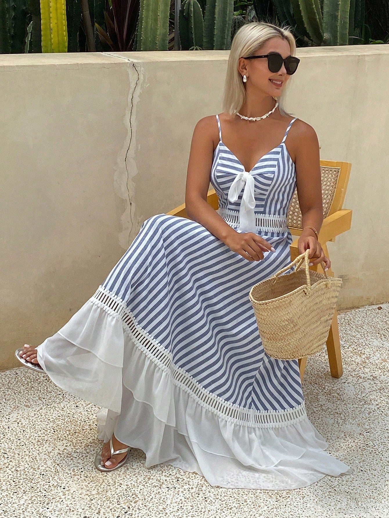 Livesso Women's Vacation Casual Striped Patchwork Ruffle Hem Dress Summer Sundress - image 10