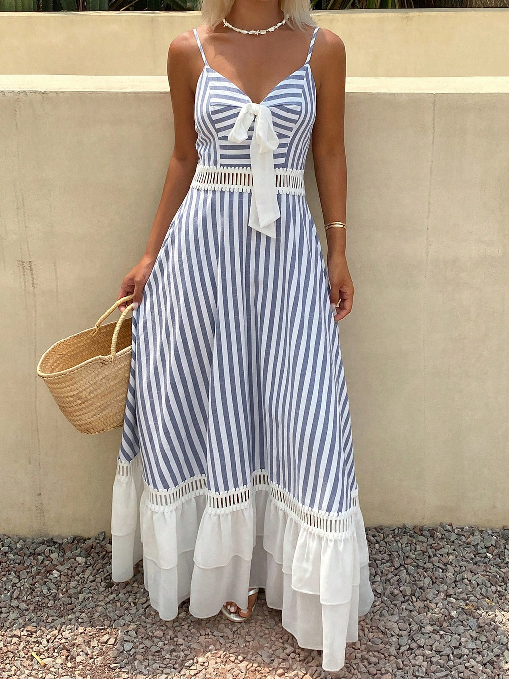 Livesso Women's Vacation Casual Striped Patchwork Ruffle Hem Dress Summer Sundress - image 11