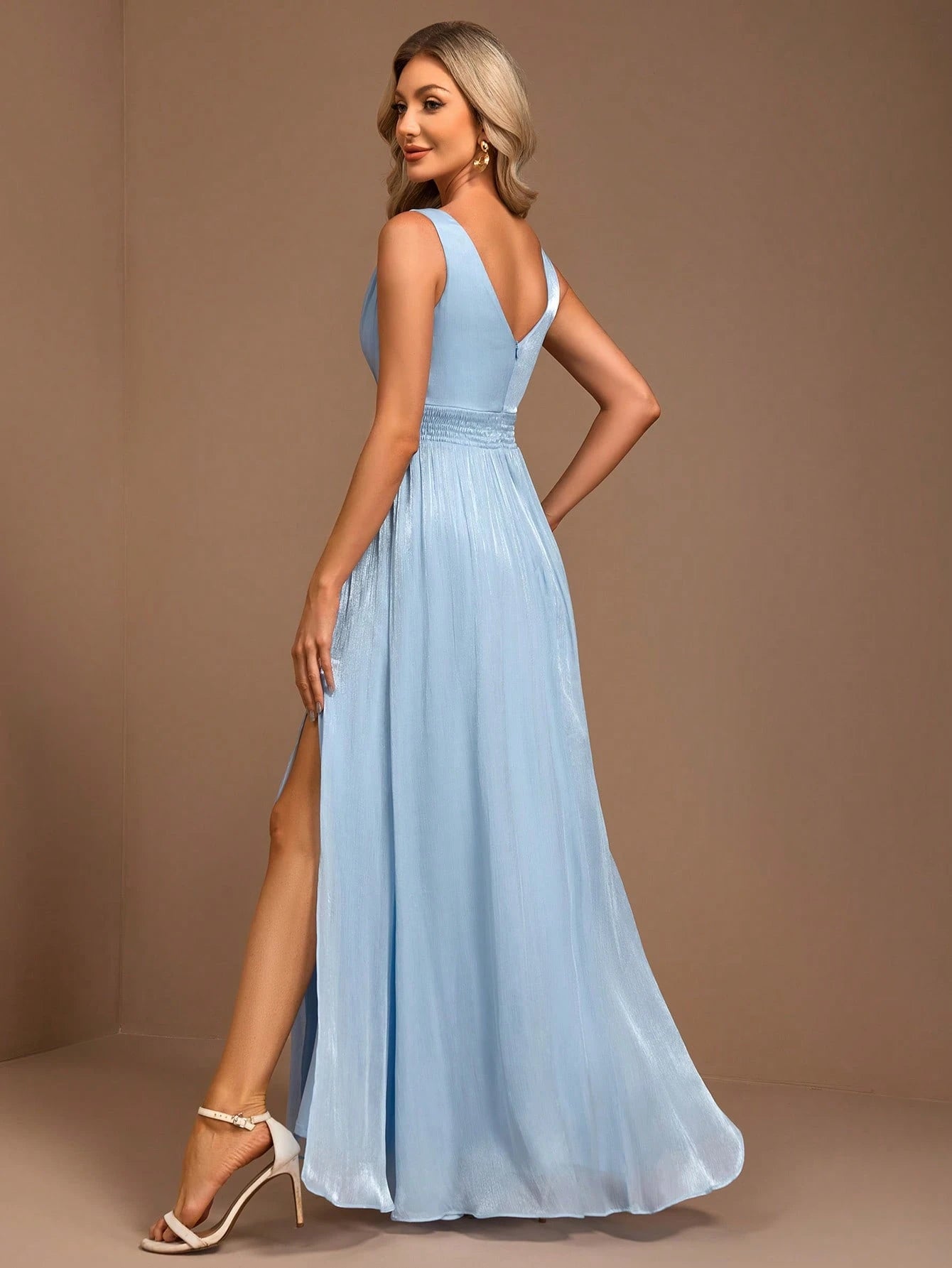 XUCTHHC Elegant V-Neck Sleeveless Chiffon A-Line Blue Bridesmaid Dress, Formal Evening Gown, Suitable For - image 18