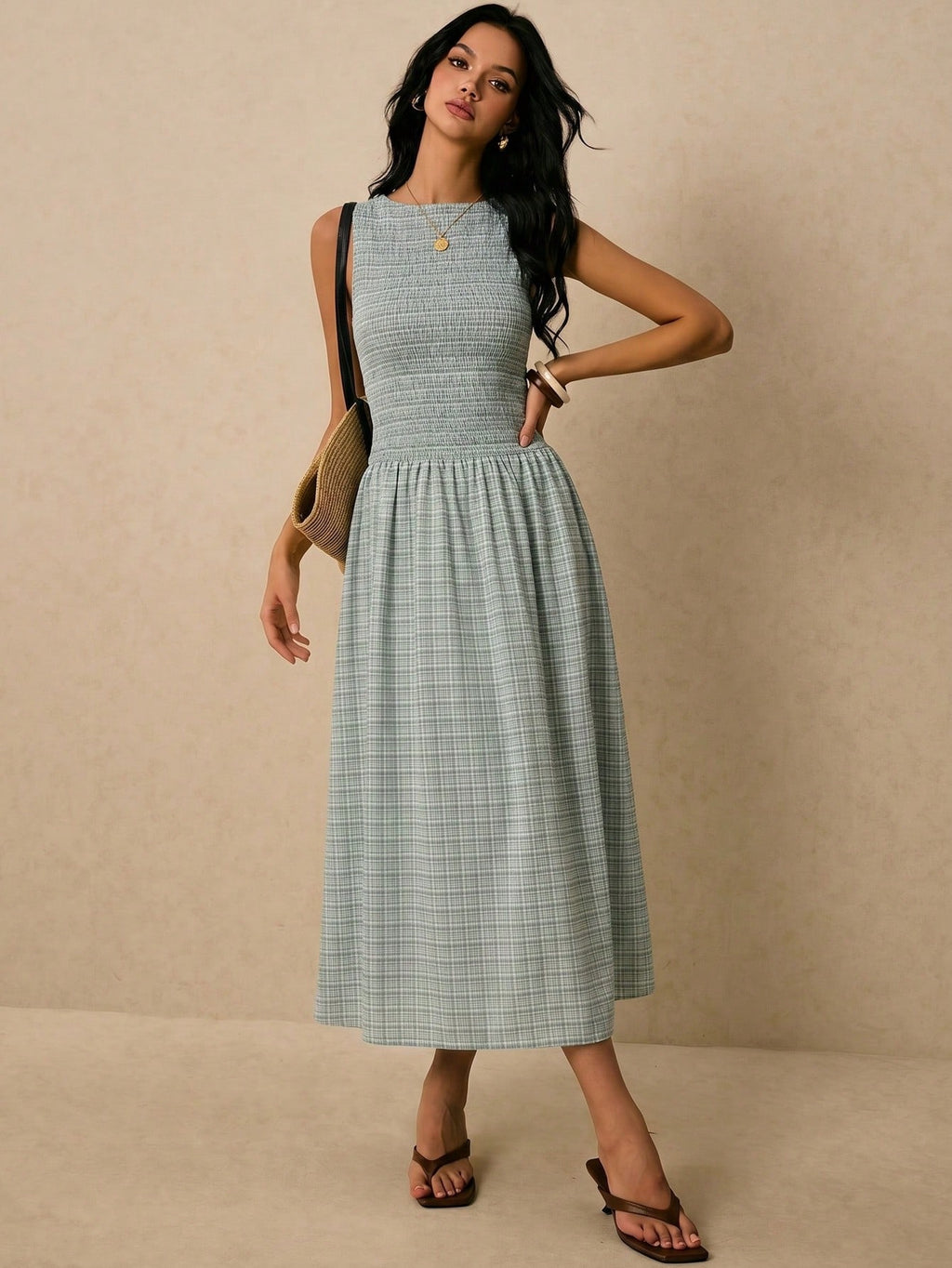 Poéselle Pink Plaid Summer Casual Holiday Picnic Vacation Pleated