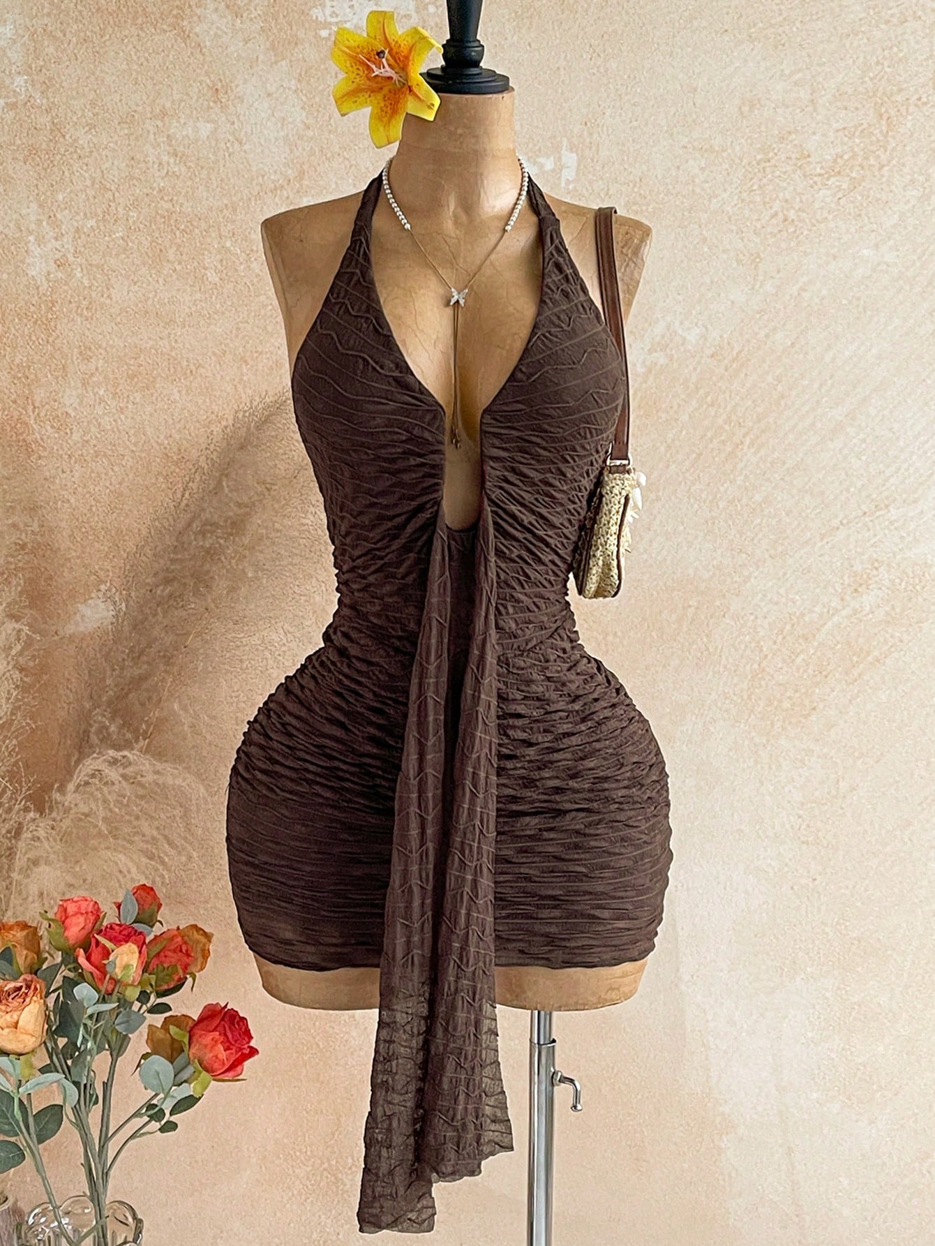 Ure Wave Women's Casual Vacation Sexy Ribbon Halter Bowknot Ruched