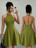 Elenzga Women's Elegant Vacation & Commute Halter Backless Solid