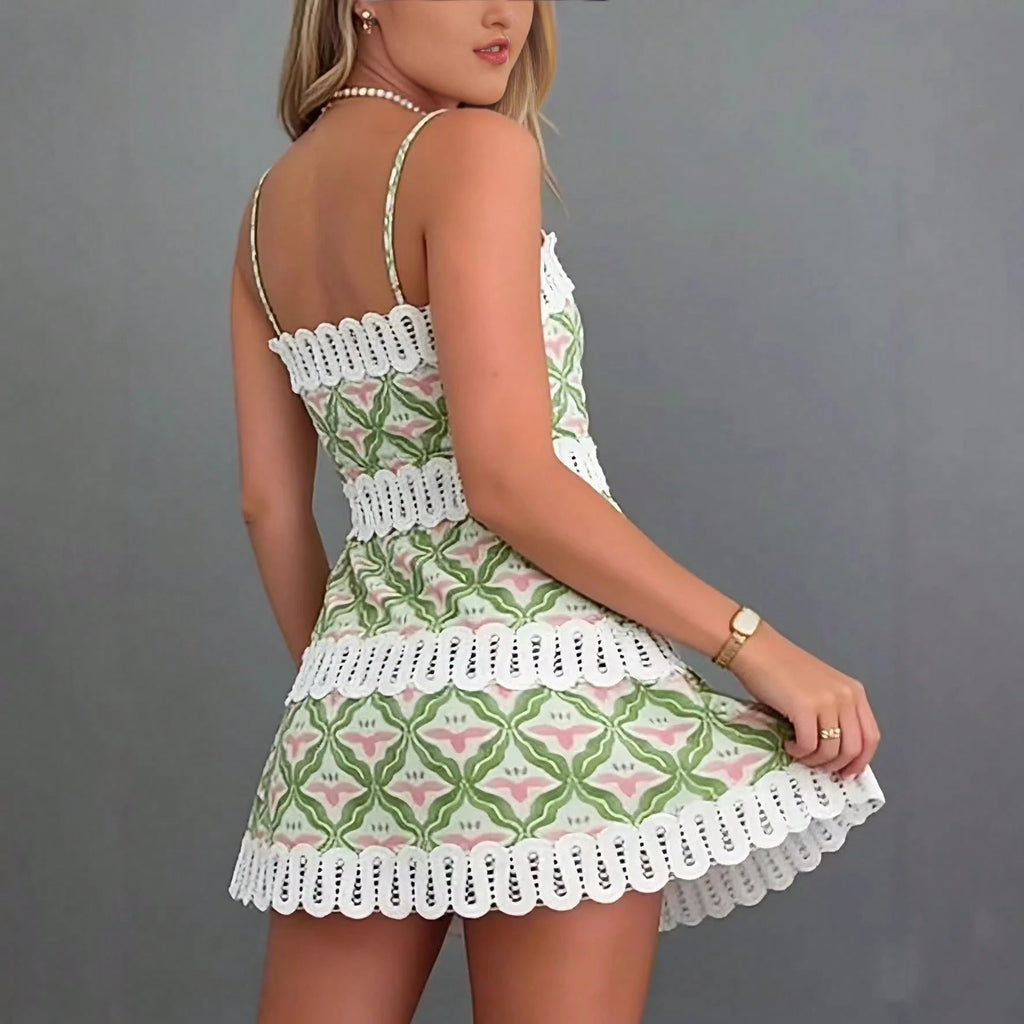 KZKZWK Women's Floral Print Corset Mini Dress, Spaghetti Strap With