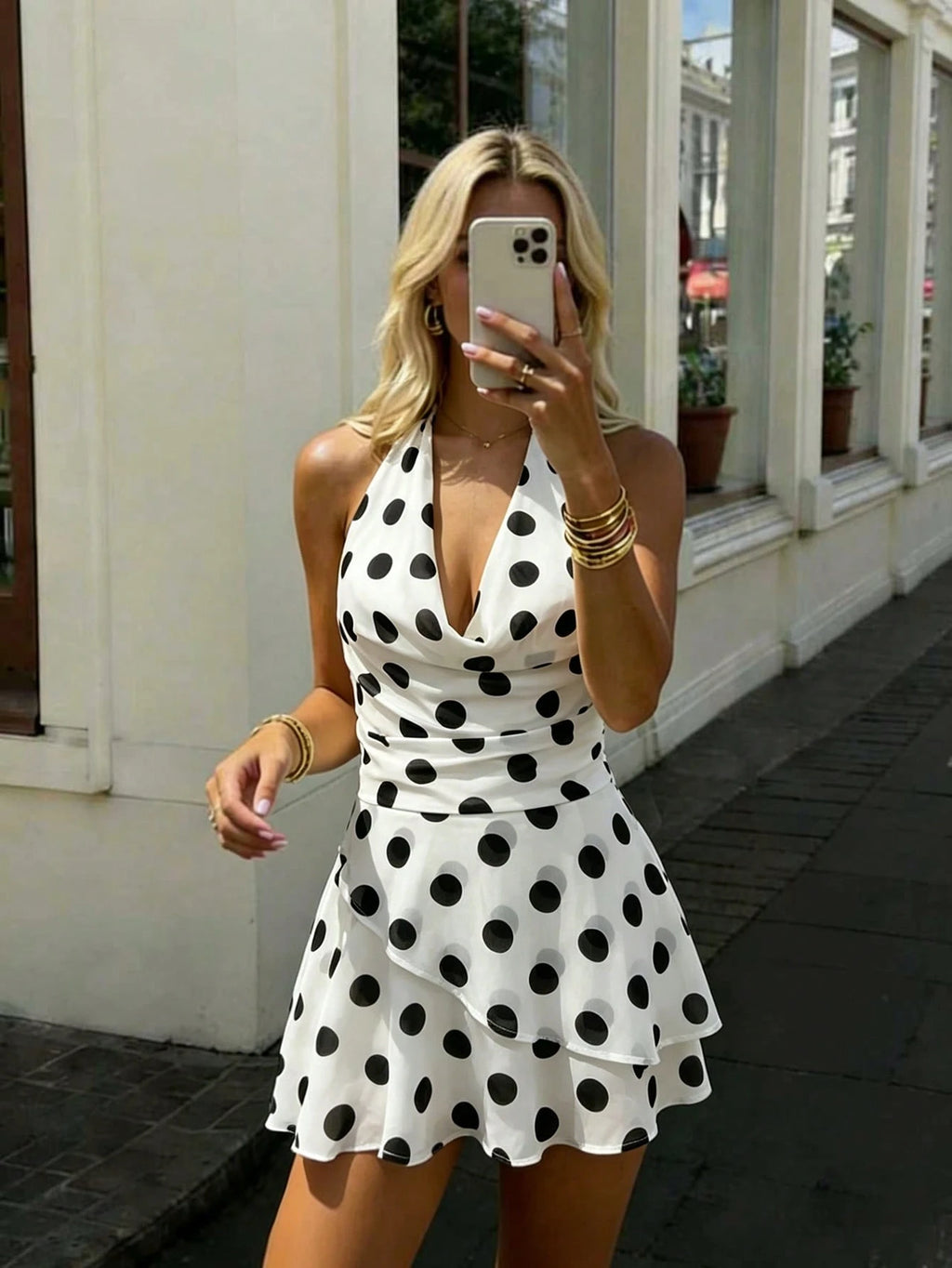 Women's Elegant Fashion Romantic Draped Neck Tie Backless Cowl Neck Mini Dress With Built-In Shorts - image 17