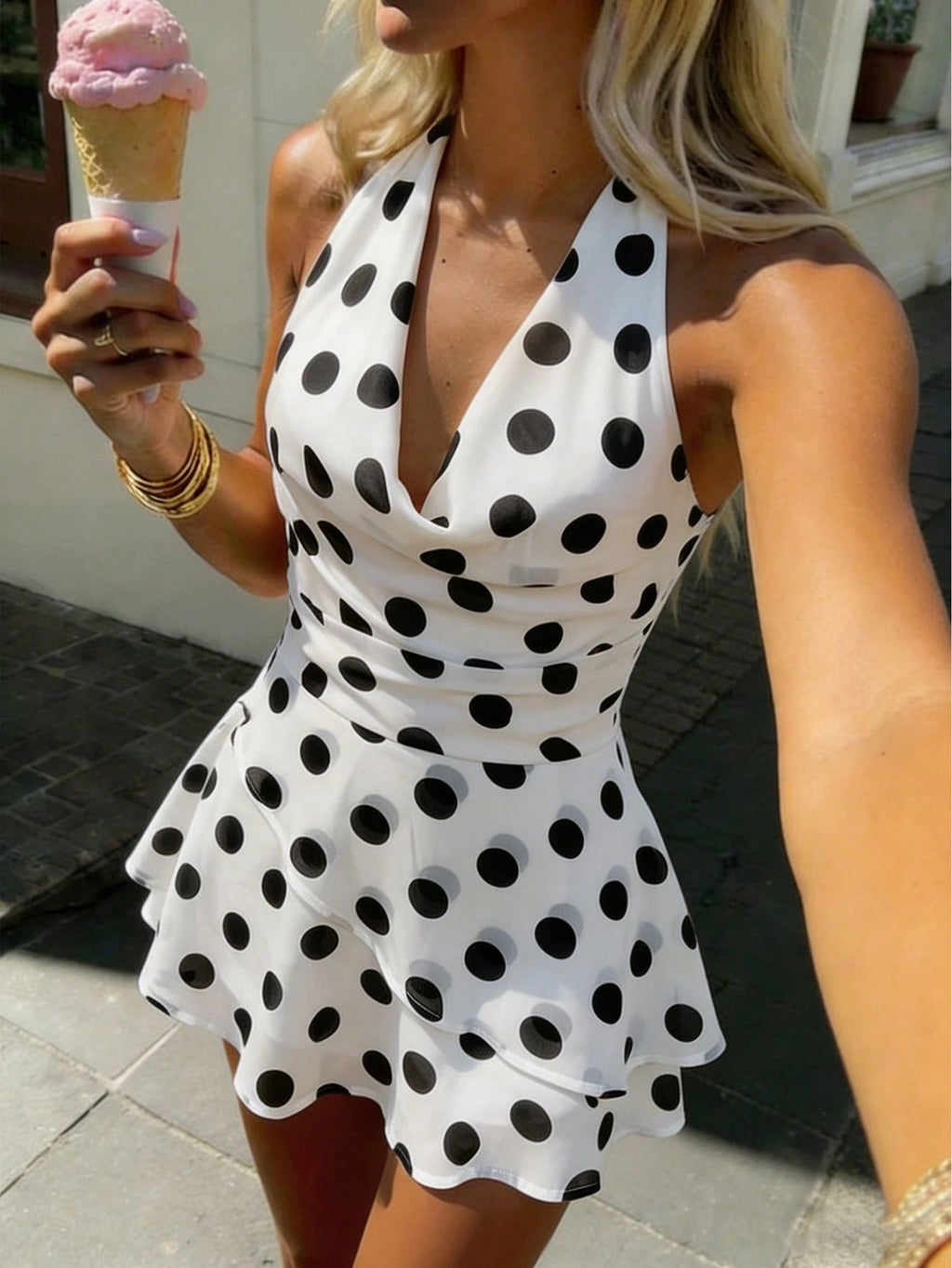 Women's Elegant Fashion Romantic Draped Neck Tie Backless Cowl Neck Mini Dress With Built-In Shorts - image 16