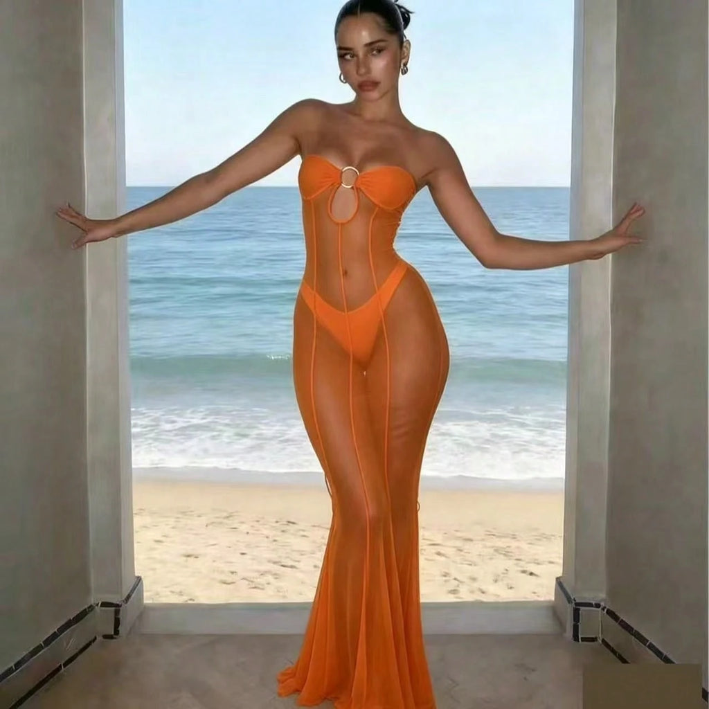 Women's Sexy Sleeveless V-Neck Chiffon Sheer Beach Cover Up Casual