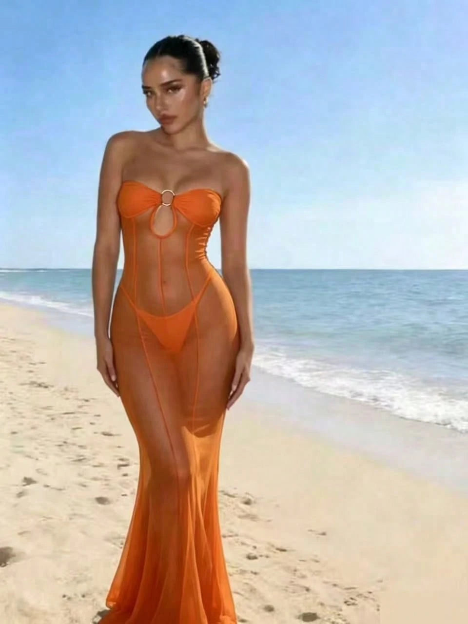 Women's Sexy Sleeveless V-Neck Chiffon Sheer Beach Cover Up Casual