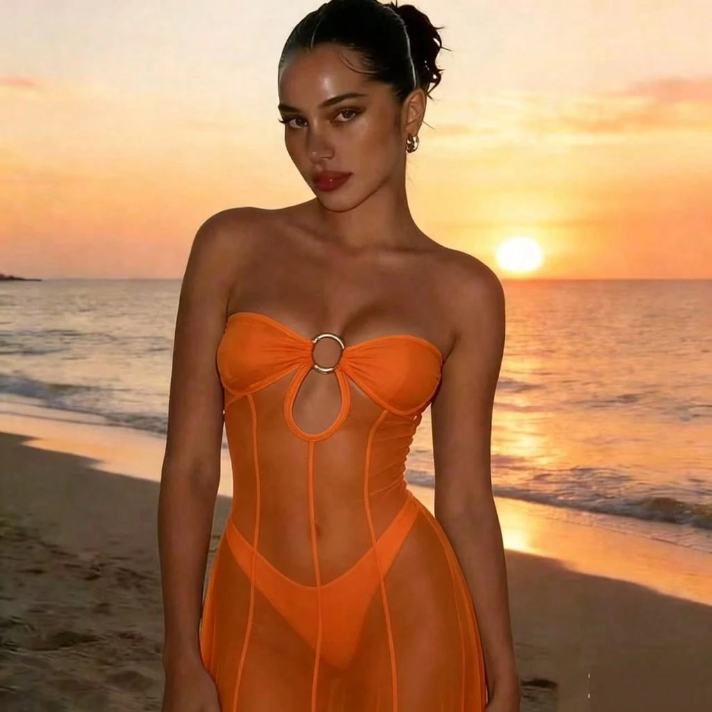 Women's Sexy Sleeveless V-Neck Chiffon Sheer Beach Cover Up Casual