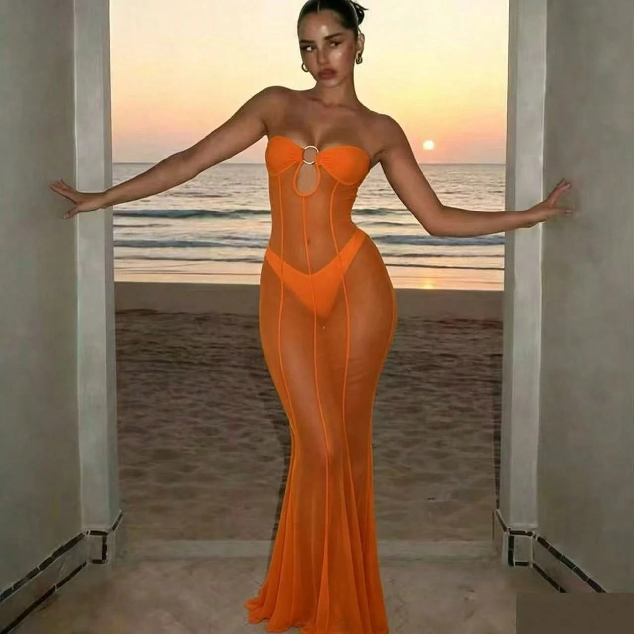 Women's Sexy Sleeveless V-Neck Chiffon Sheer Beach Cover Up Casual