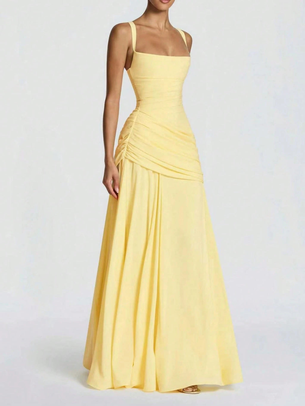Yellow Elegant Strapless Summer Fitted Dress, Casual Backless Sleeveless Pleated Party Club Dress For Women - image 3
