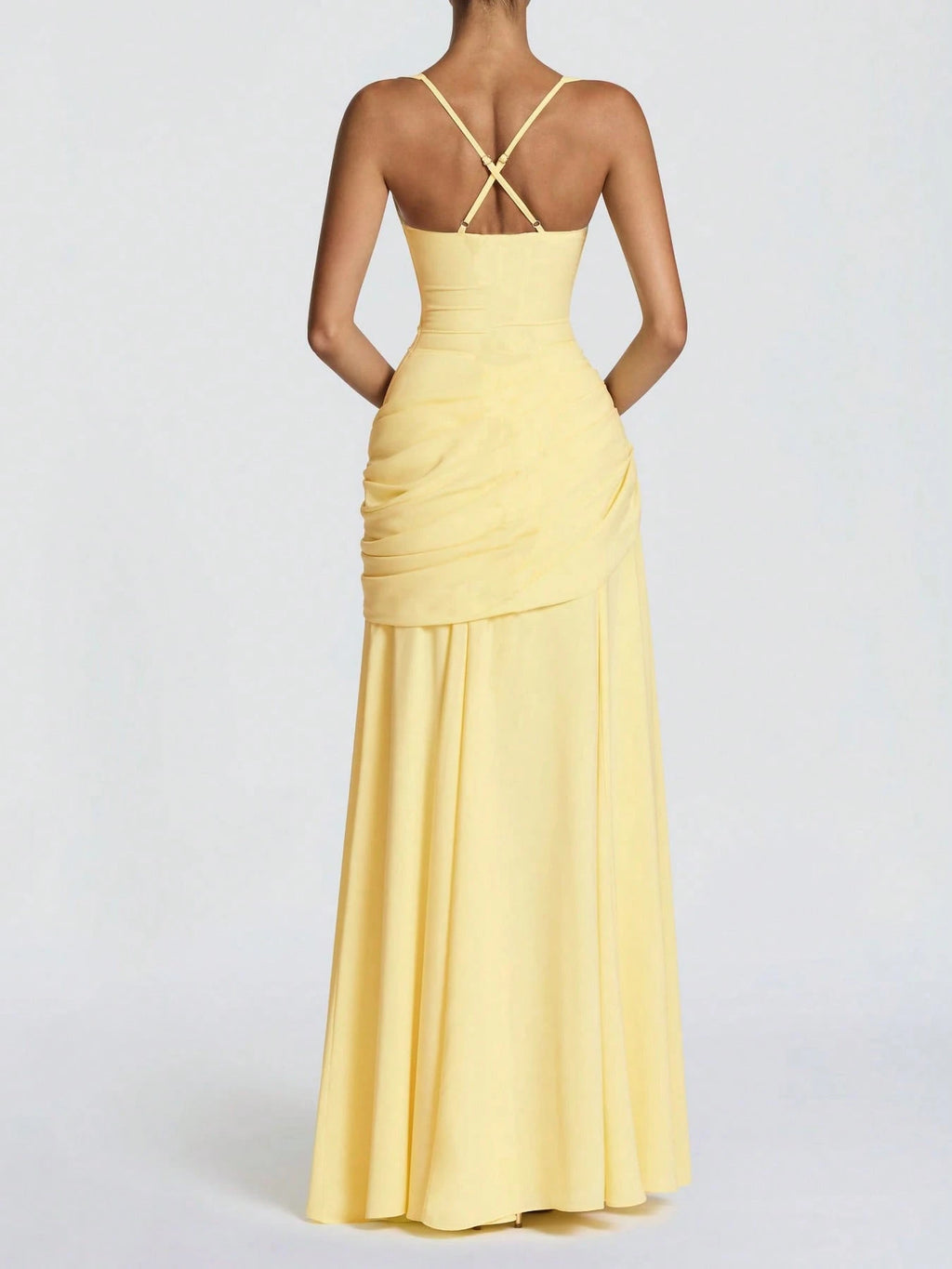 Yellow Elegant Strapless Summer Fitted Dress, Casual Backless Sleeveless Pleated Party Club Dress For Women - image 5