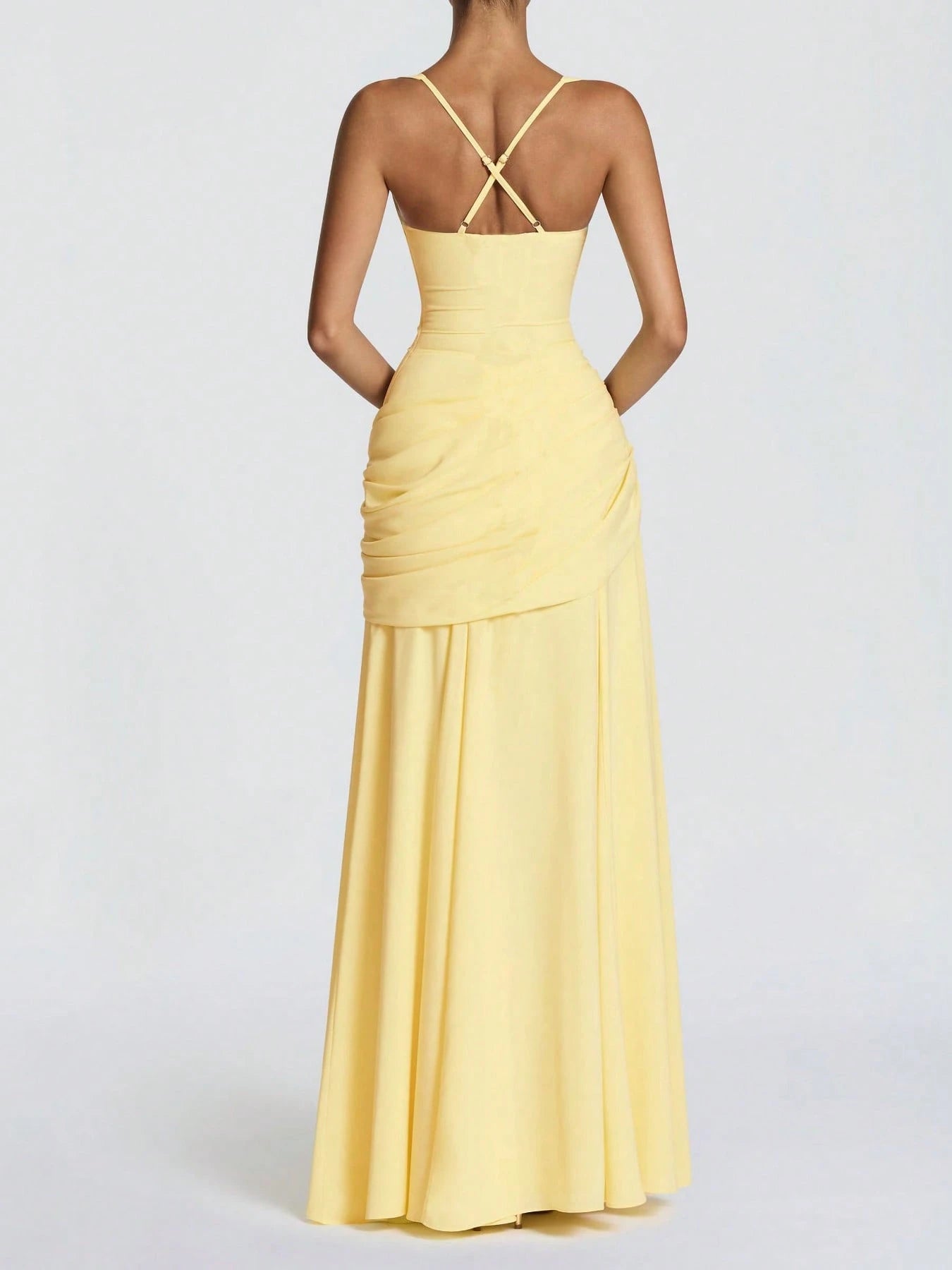 Yellow Elegant Strapless Summer Fitted Dress, Casual Backless Sleeveless Pleated Party Club Dress For Women - image 5