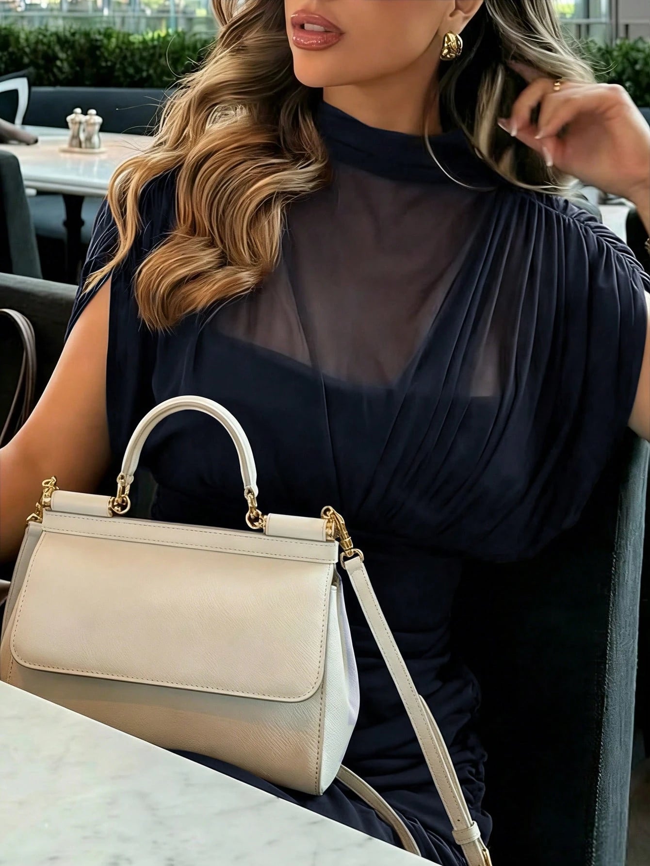 Yepolly-Pop Women Late Summer Fall Elegant Long Sleeve Maxi Dress, Mock Neck Ruched Sheer Bodycon Gown, - image 15