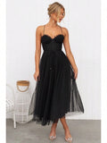 KZKZWK Cami Tulle Midi Dress With Corset Bodice, Sweetheart Neckline,