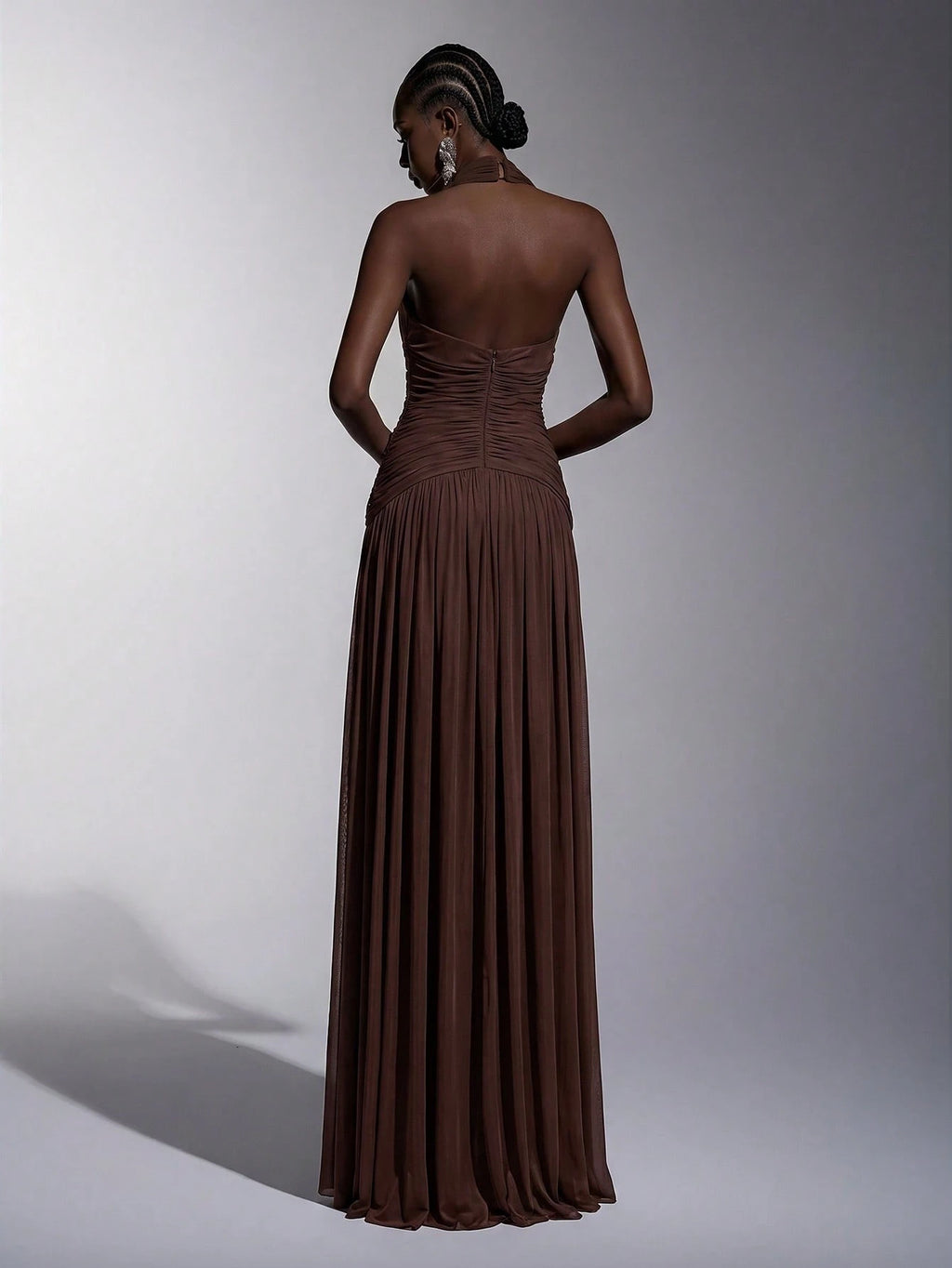 Elitara Elegant, , Fashionable Elastic Mesh Halter Neck Ruched Decor A-Line Dress, Party Wedding Guest Orange - image 19