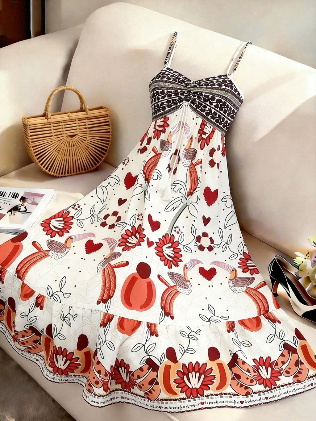 GlowEve Women's White And Blue Floral Summer Boho Beach Vacation