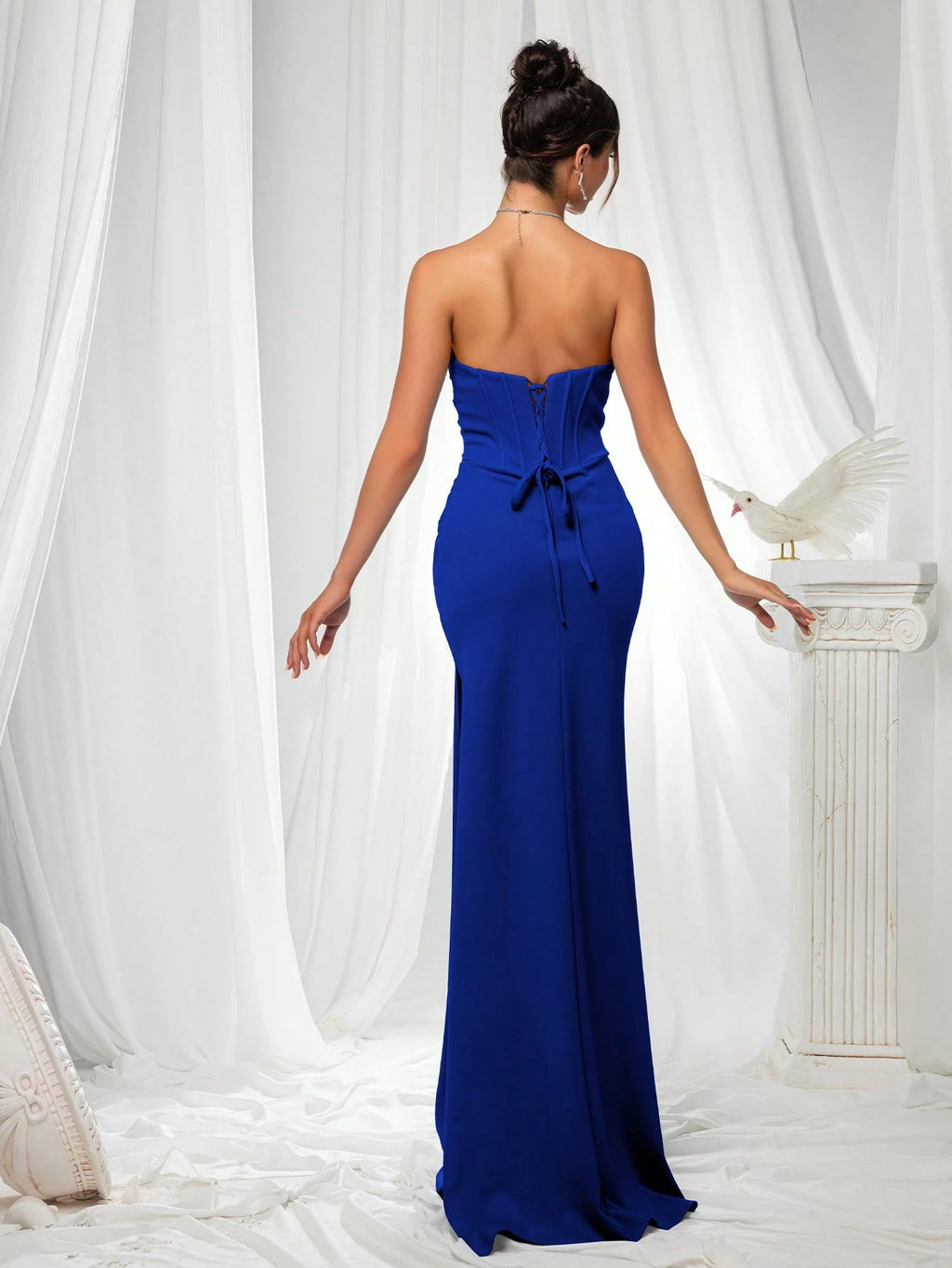 VIPGIRL Elegant Bridesmaid Dress: Strapless Fitted Satin Maxi Dress With Waist Cinching Design And Pleated - image 8