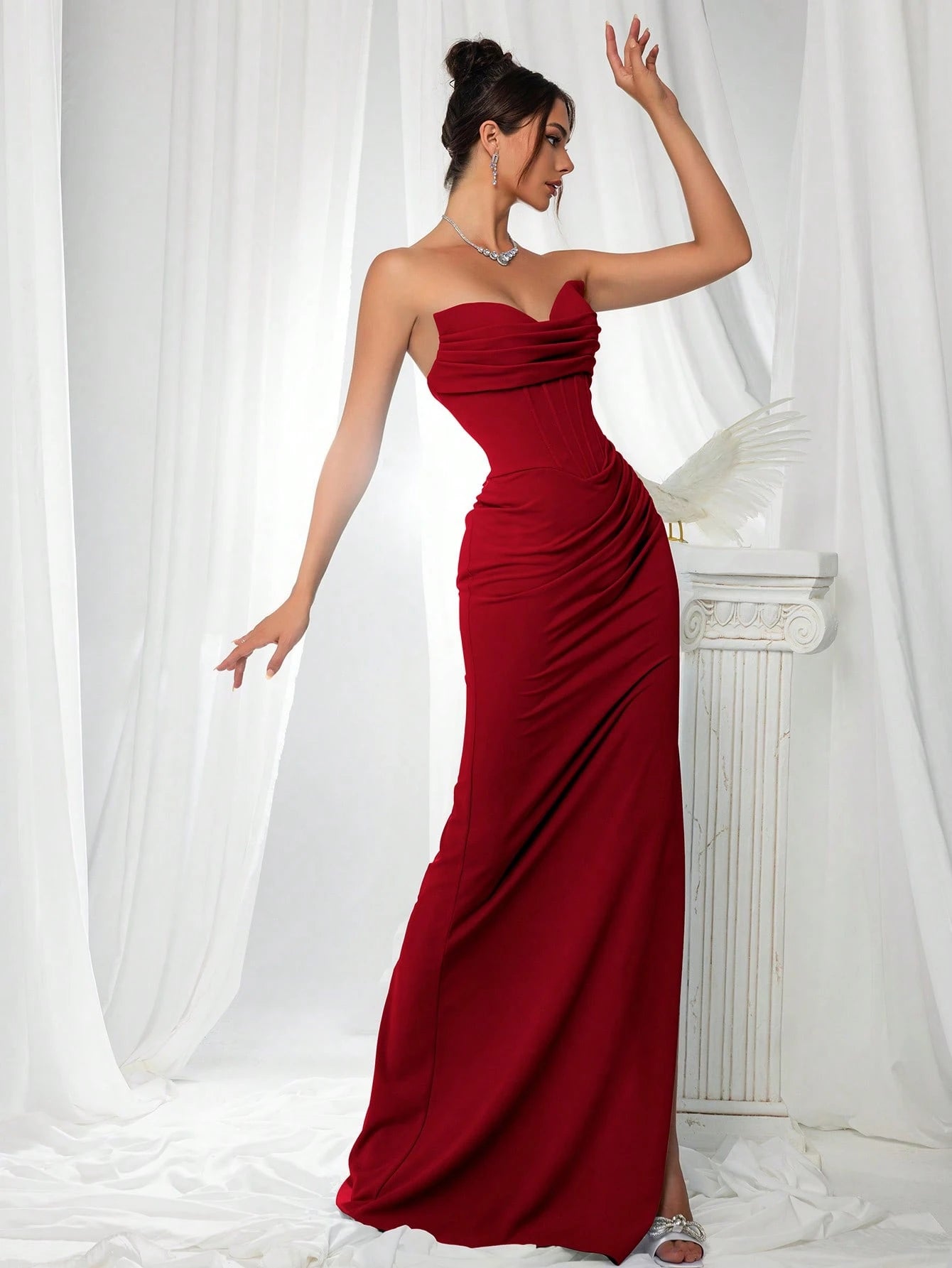 VIPGIRL Elegant Bridesmaid Dress: Strapless Fitted Satin Maxi Dress