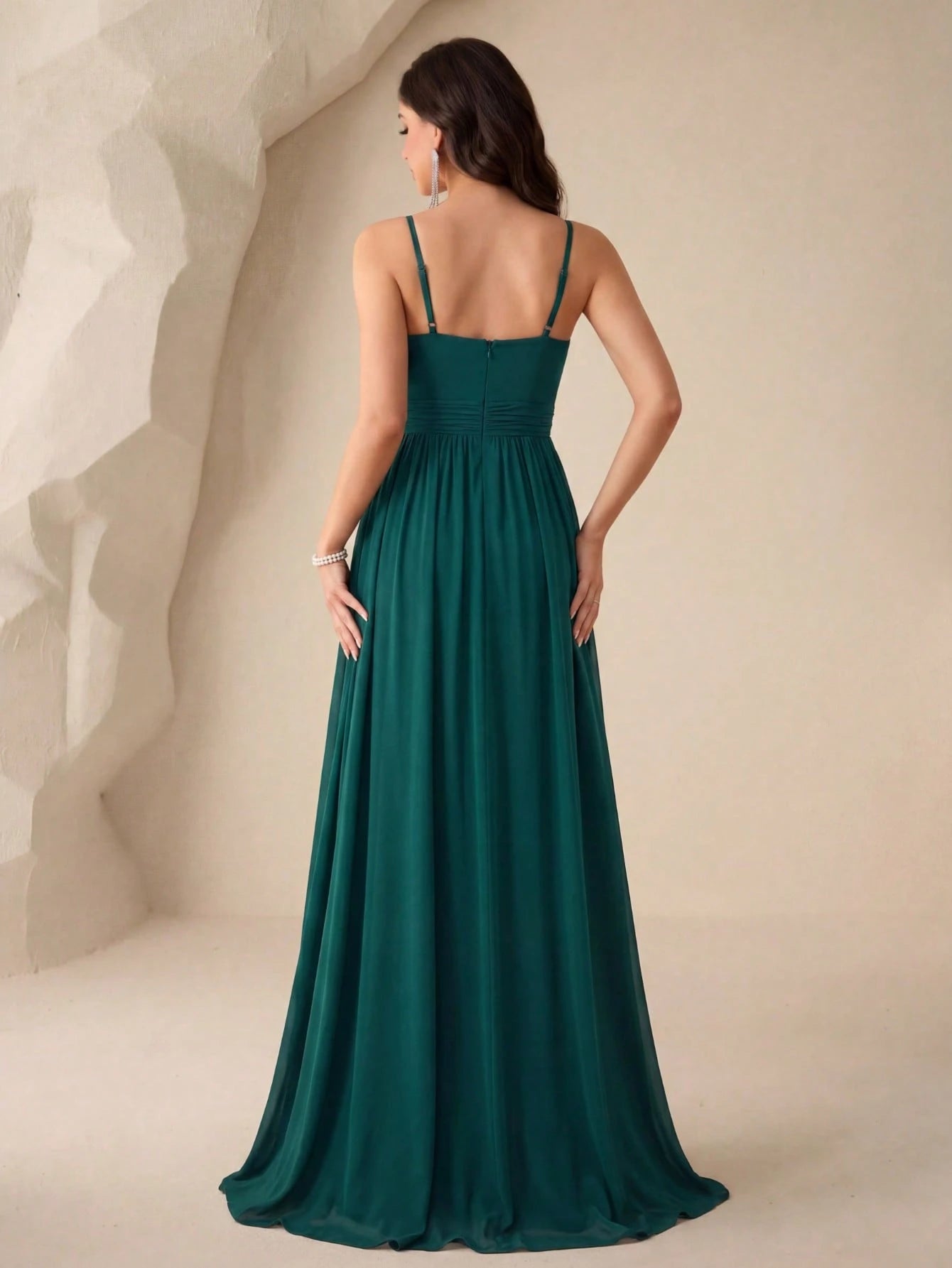 UNITHORSE Ruched Split Thigh Chiffon Bridesmaid Dress Elegant Dress For Christmas - image 2