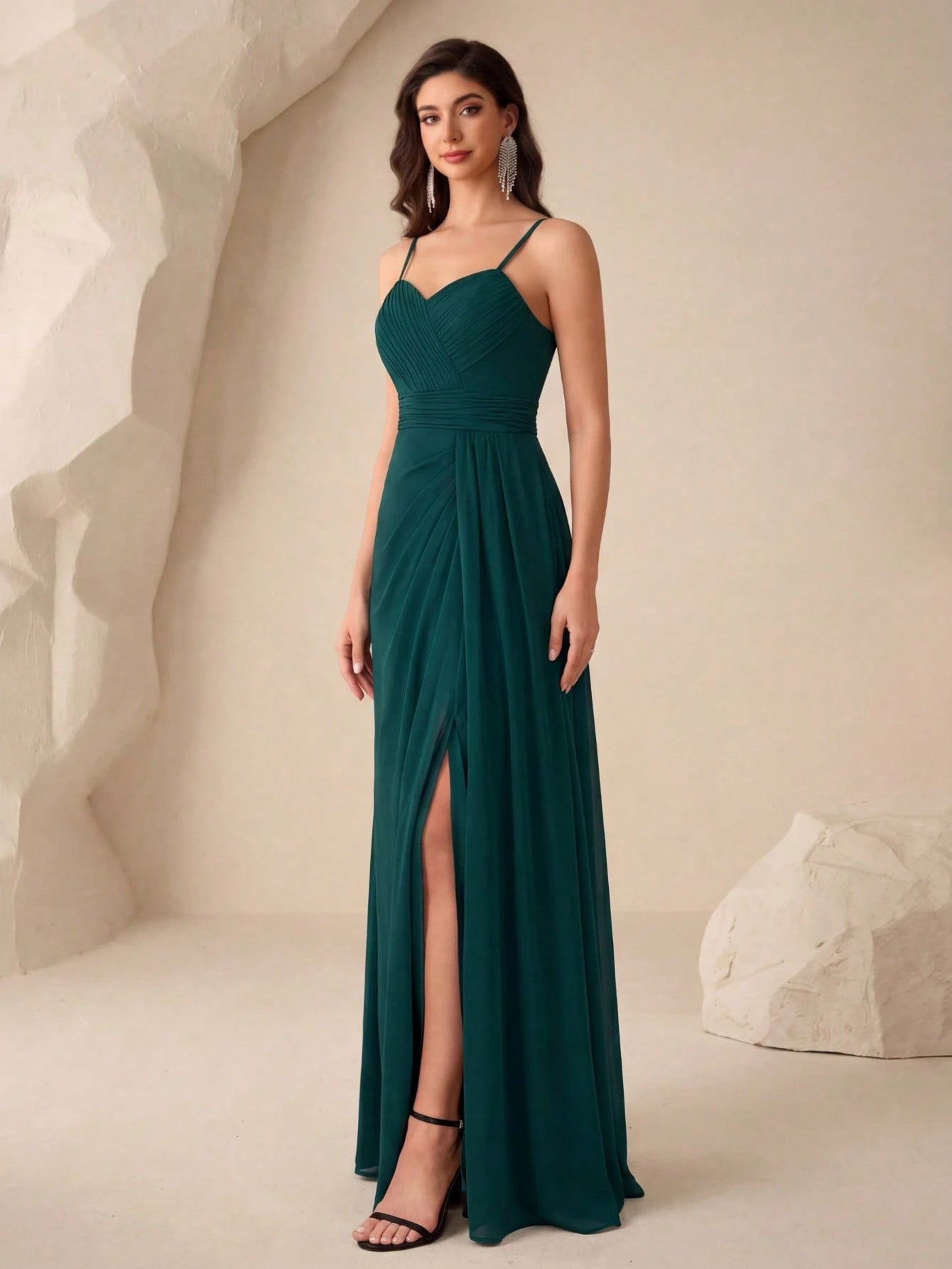 UNITHORSE Ruched Split Thigh Chiffon Bridesmaid Dress Elegant Dress For Christmas - image 3