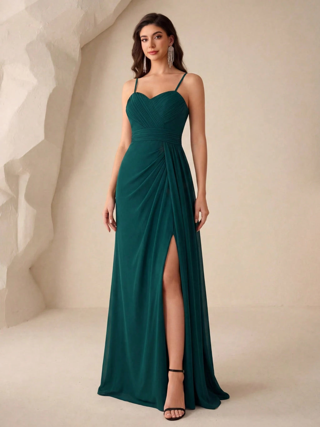UNITHORSE Ruched Split Thigh Chiffon Bridesmaid Dress Elegant Dress For Christmas