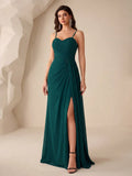 UNITHORSE Ruched Split Thigh Chiffon Bridesmaid Dress Elegant Dress For Christmas