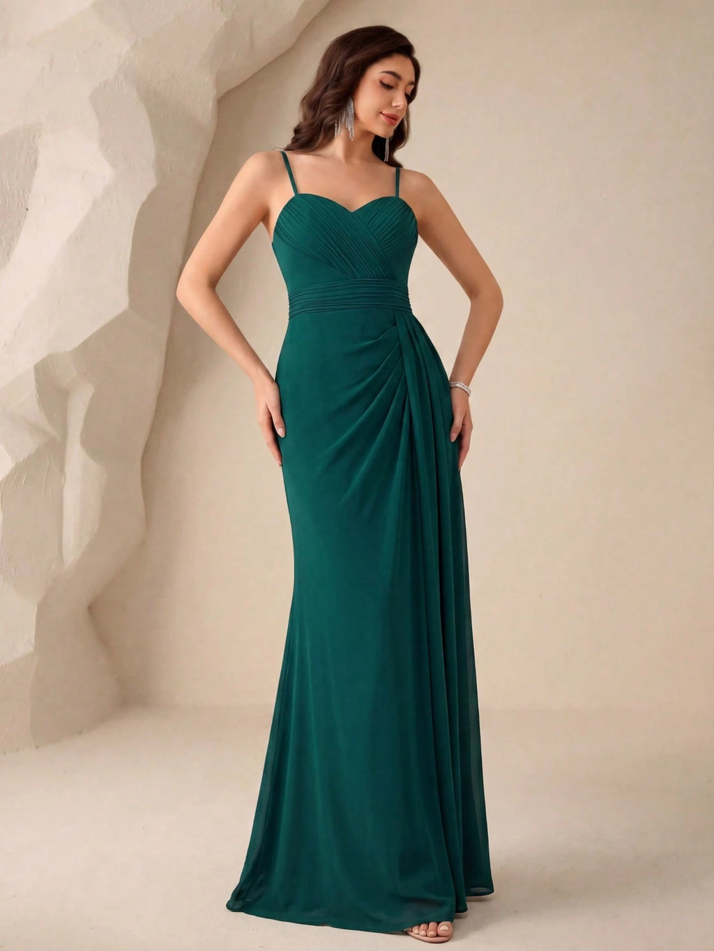 UNITHORSE Ruched Split Thigh Chiffon Bridesmaid Dress Elegant Dress For Christmas - image 4