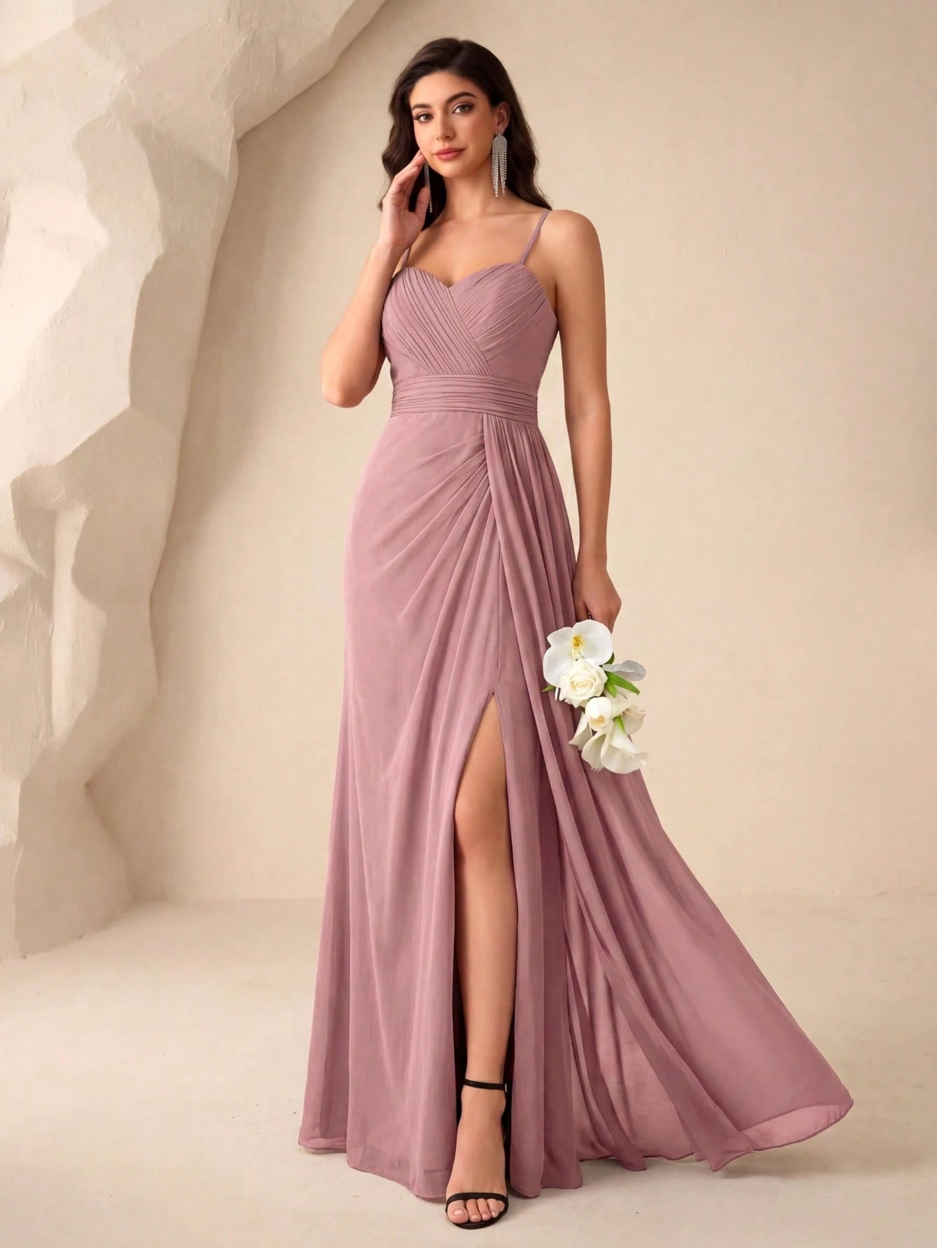 UNITHORSE Ruched Split Thigh Chiffon Bridesmaid Dress Elegant Dress For Christmas - image 8