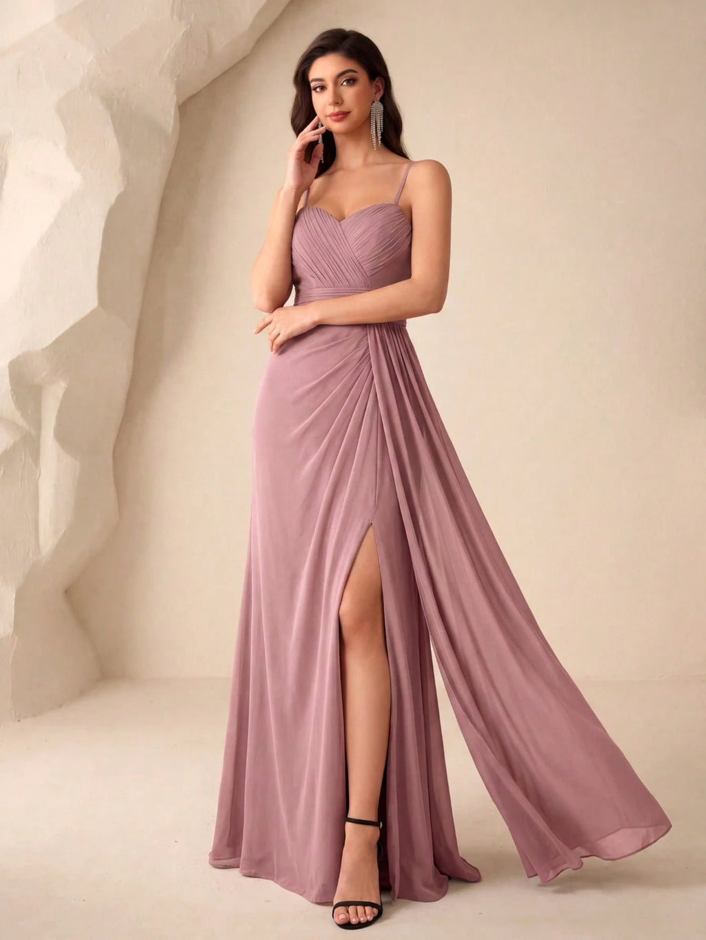 UNITHORSE Ruched Split Thigh Chiffon Bridesmaid Dress Elegant Dress For Christmas - image 10