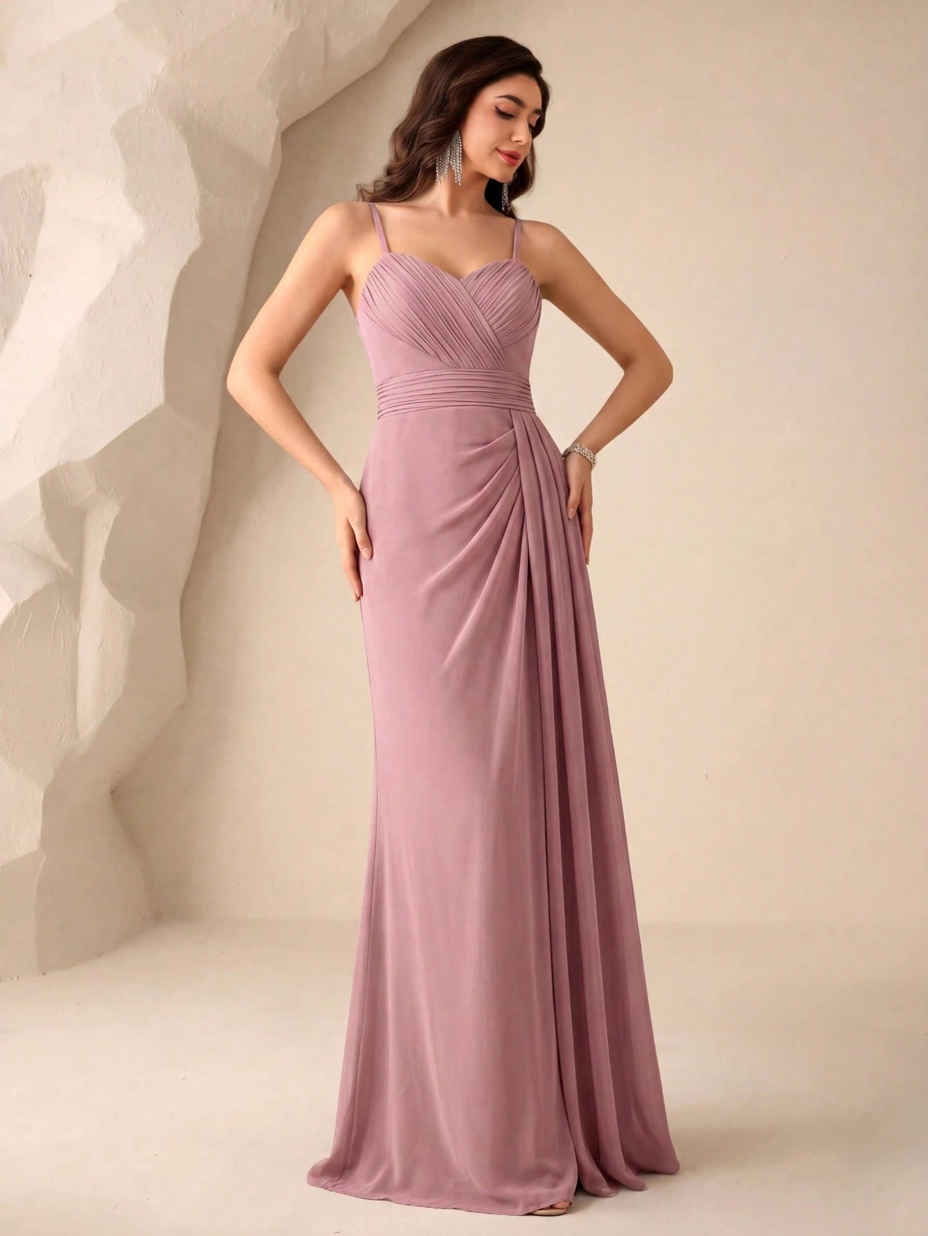 UNITHORSE Ruched Split Thigh Chiffon Bridesmaid Dress Elegant Dress For Christmas - image 11