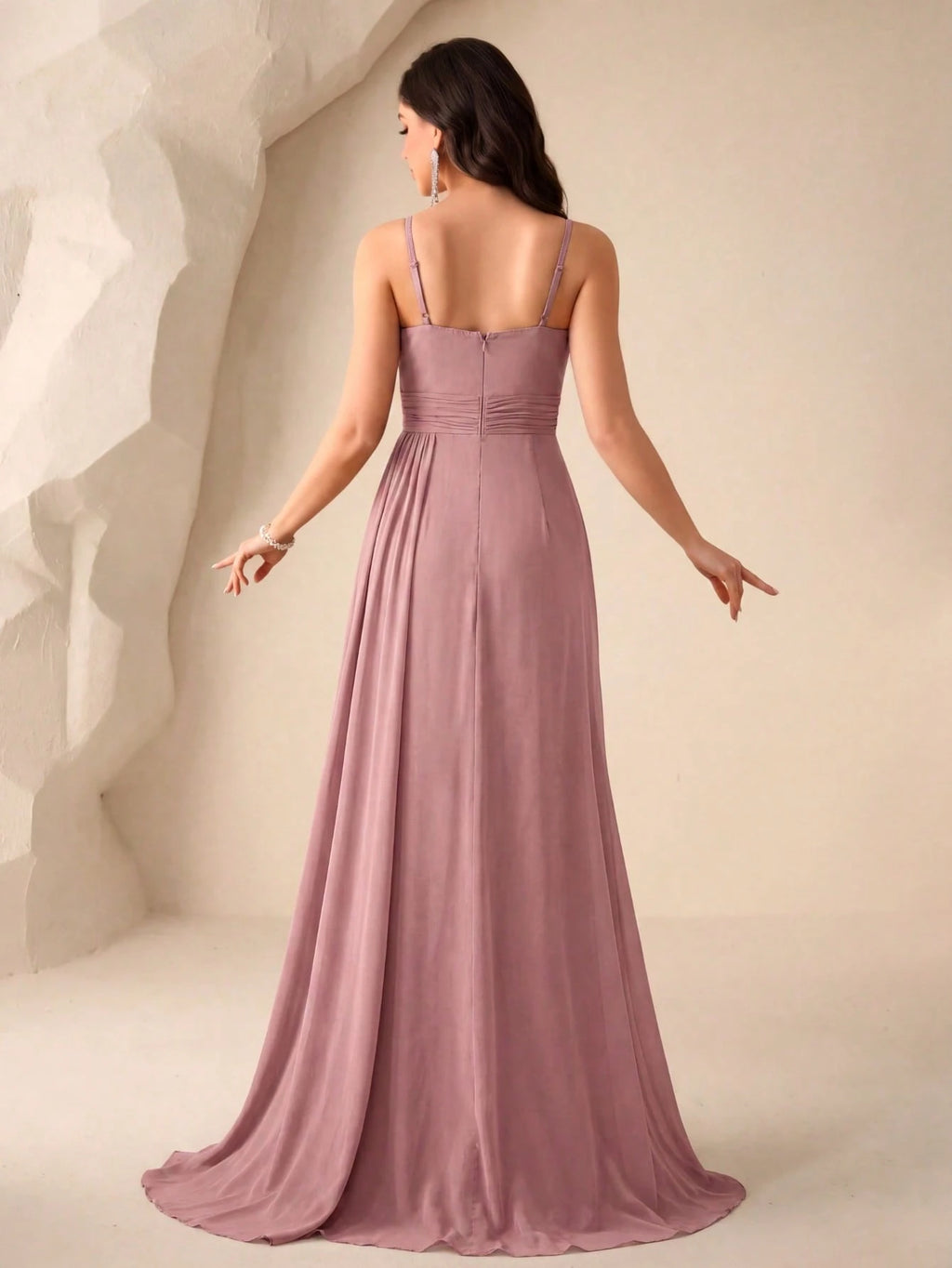 UNITHORSE Ruched Split Thigh Chiffon Bridesmaid Dress Elegant Dress For Christmas - image 9