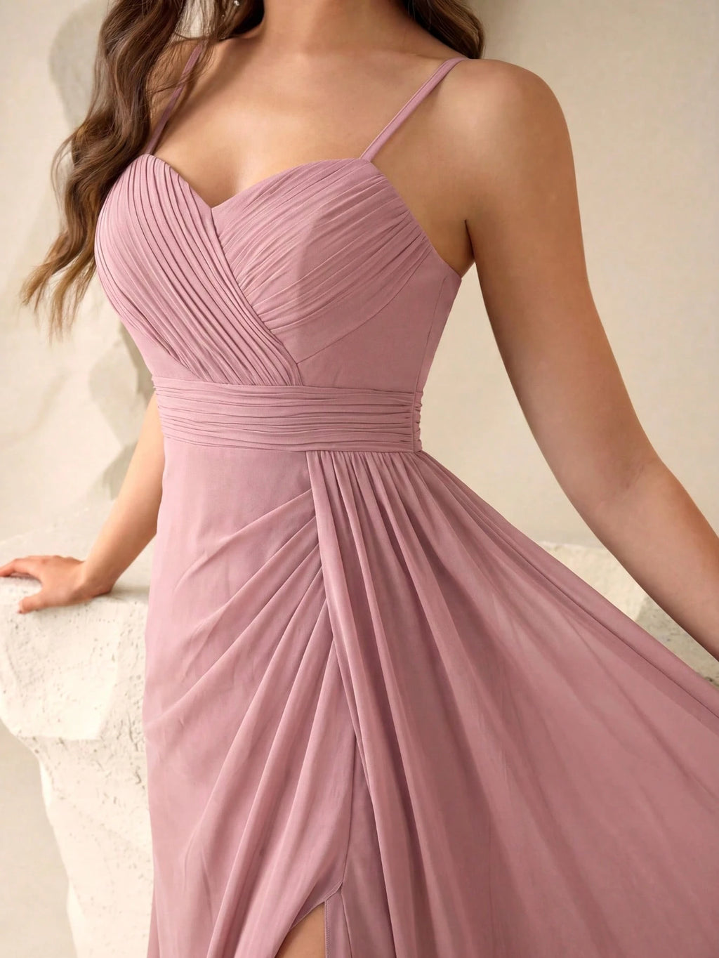 UNITHORSE Ruched Split Thigh Chiffon Bridesmaid Dress Elegant Dress For Christmas - image 12