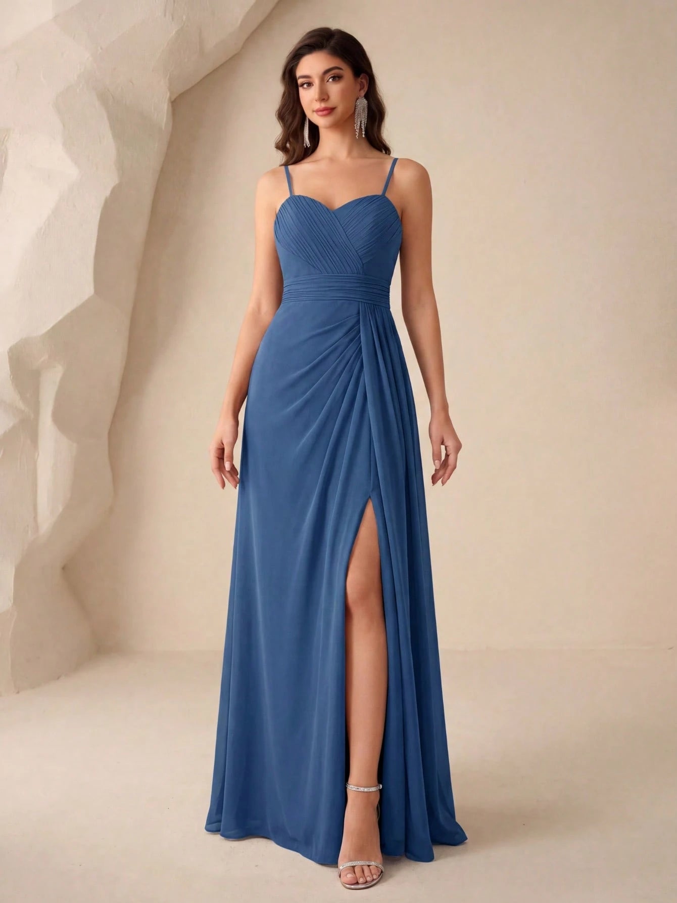 UNITHORSE Ruched Split Thigh Chiffon Bridesmaid Dress Elegant Dress For Christmas - image 17