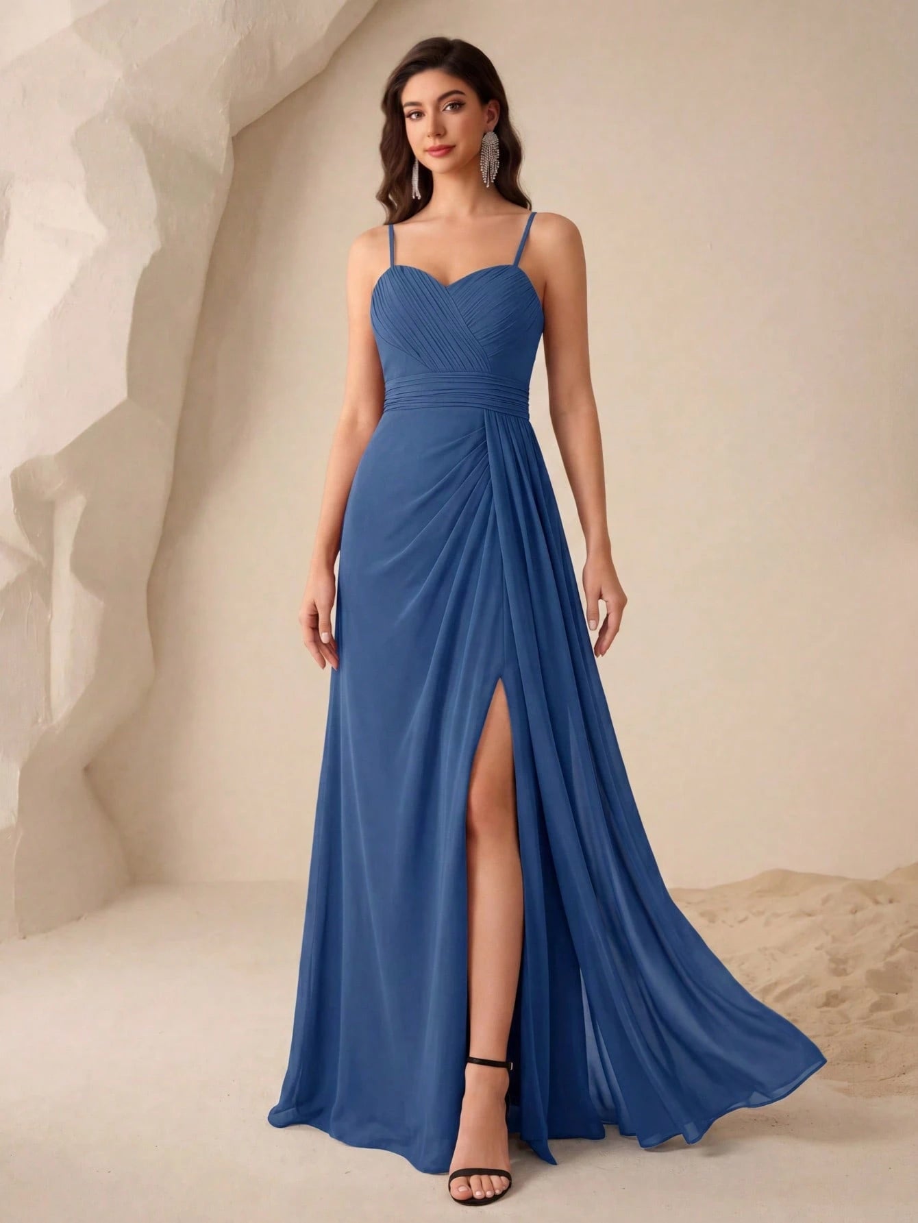 UNITHORSE Ruched Split Thigh Chiffon Bridesmaid Dress Elegant Dress For Christmas - image 15