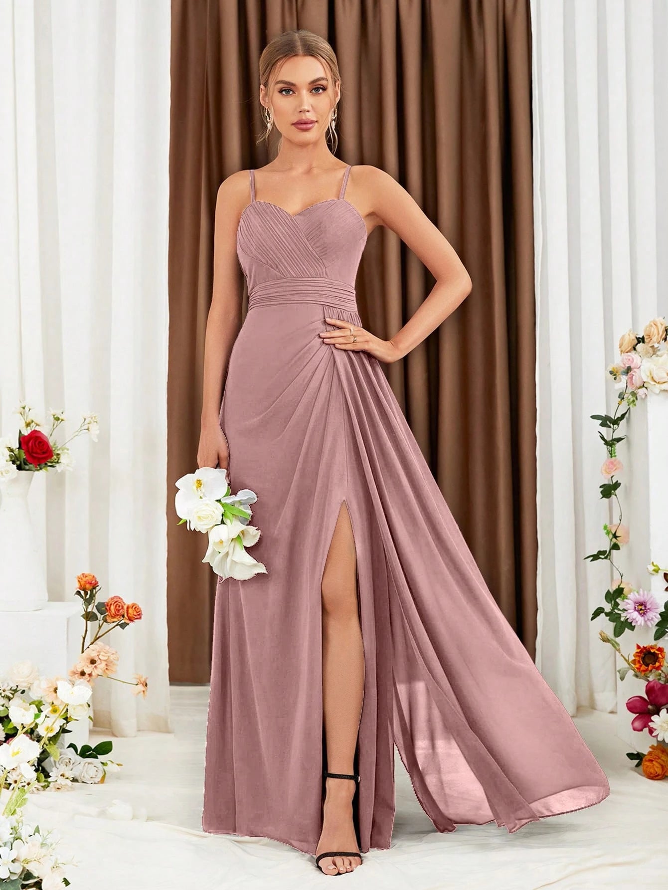 UNITHORSE Ruched Split Thigh Chiffon Bridesmaid Dress Elegant Dress For Christmas - image 13