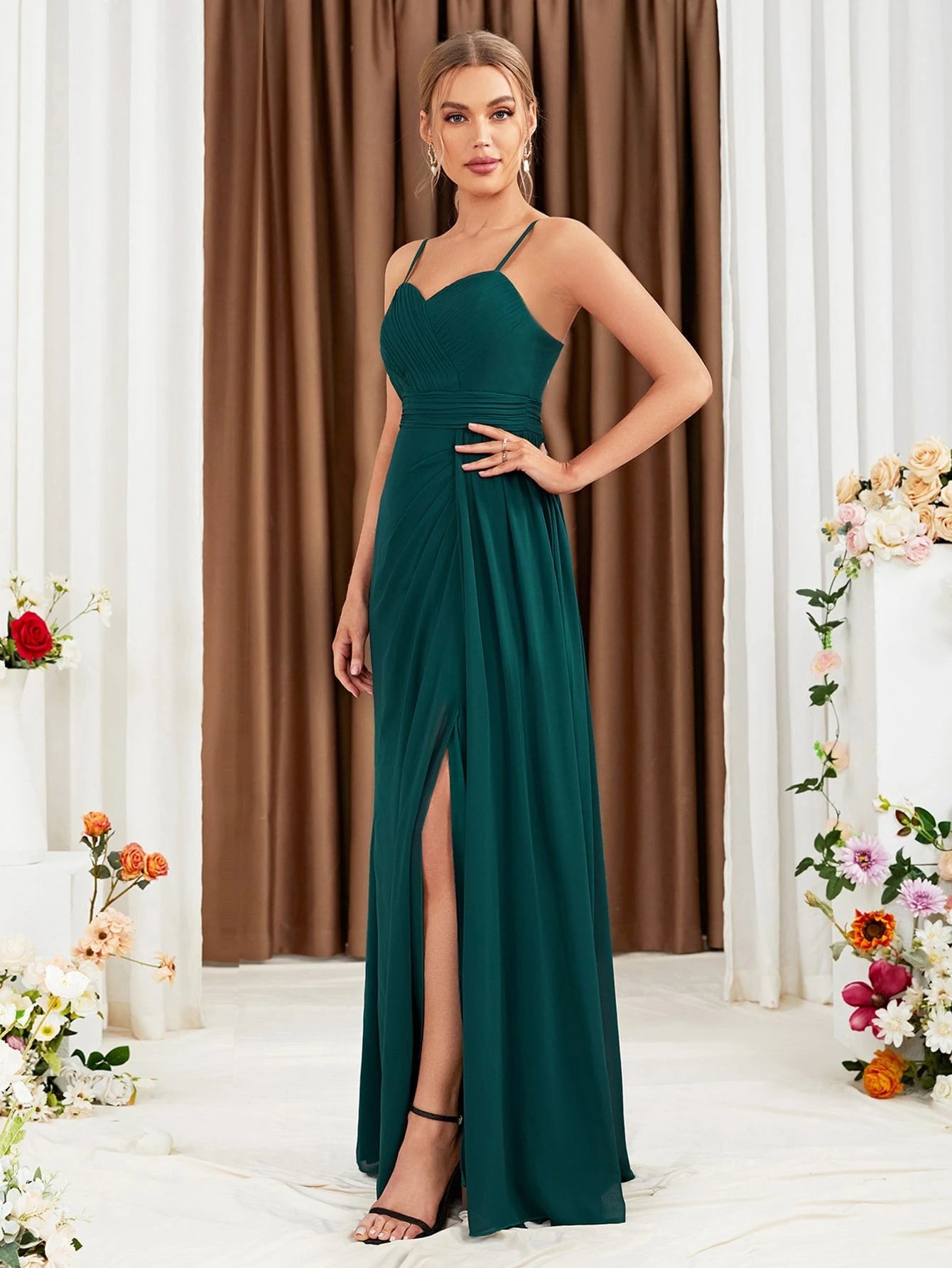 UNITHORSE Ruched Split Thigh Chiffon Bridesmaid Dress Elegant Dress For Christmas - image 7