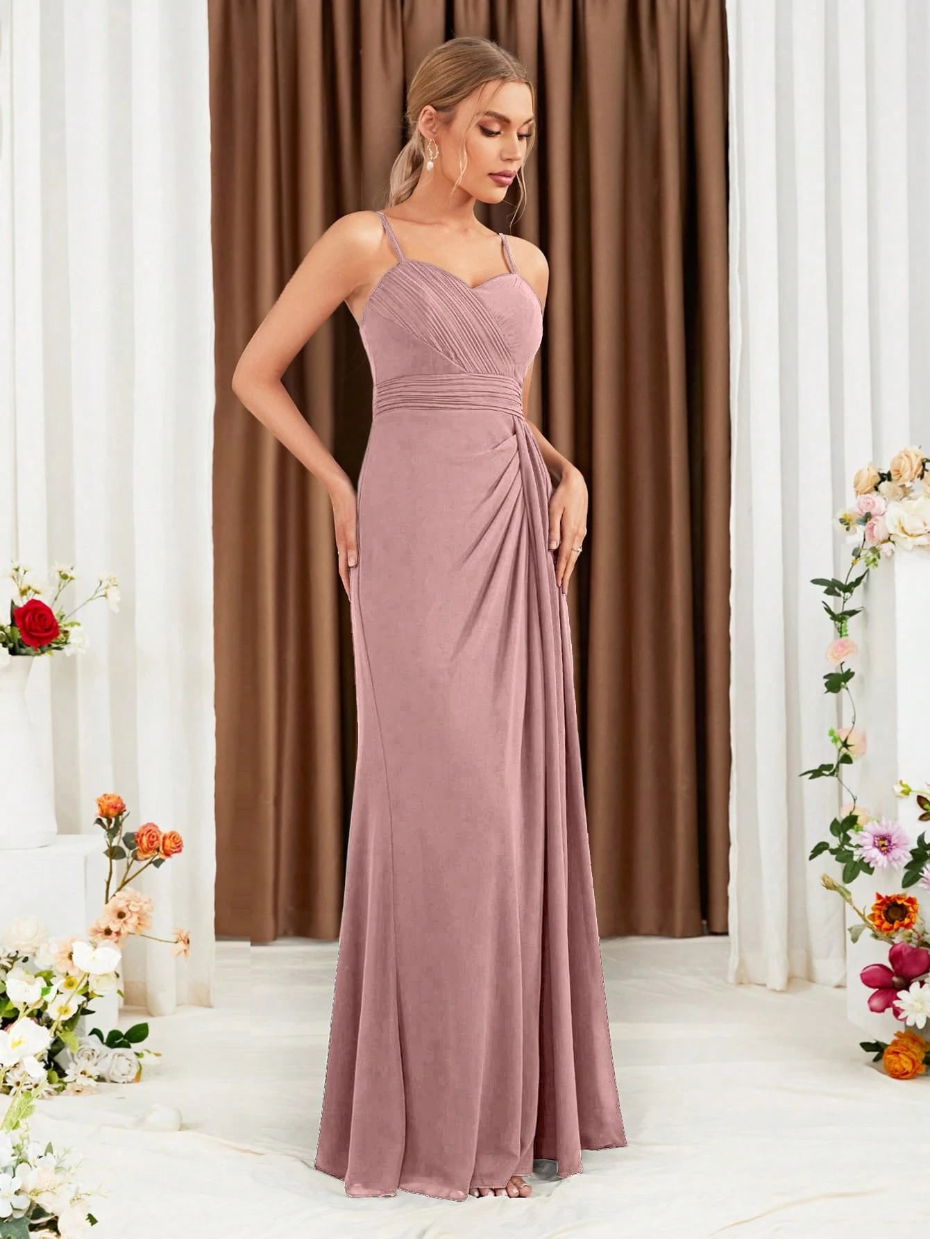UNITHORSE Ruched Split Thigh Chiffon Bridesmaid Dress Elegant Dress For Christmas - image 14
