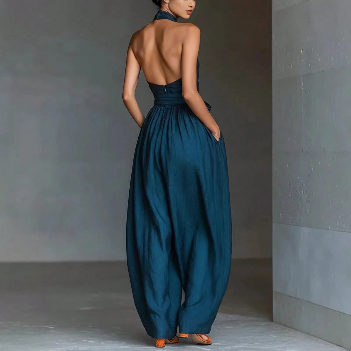 2026 New Linen Cross Cami Jumpsuit Women Tie Waist Wide Leg Casual