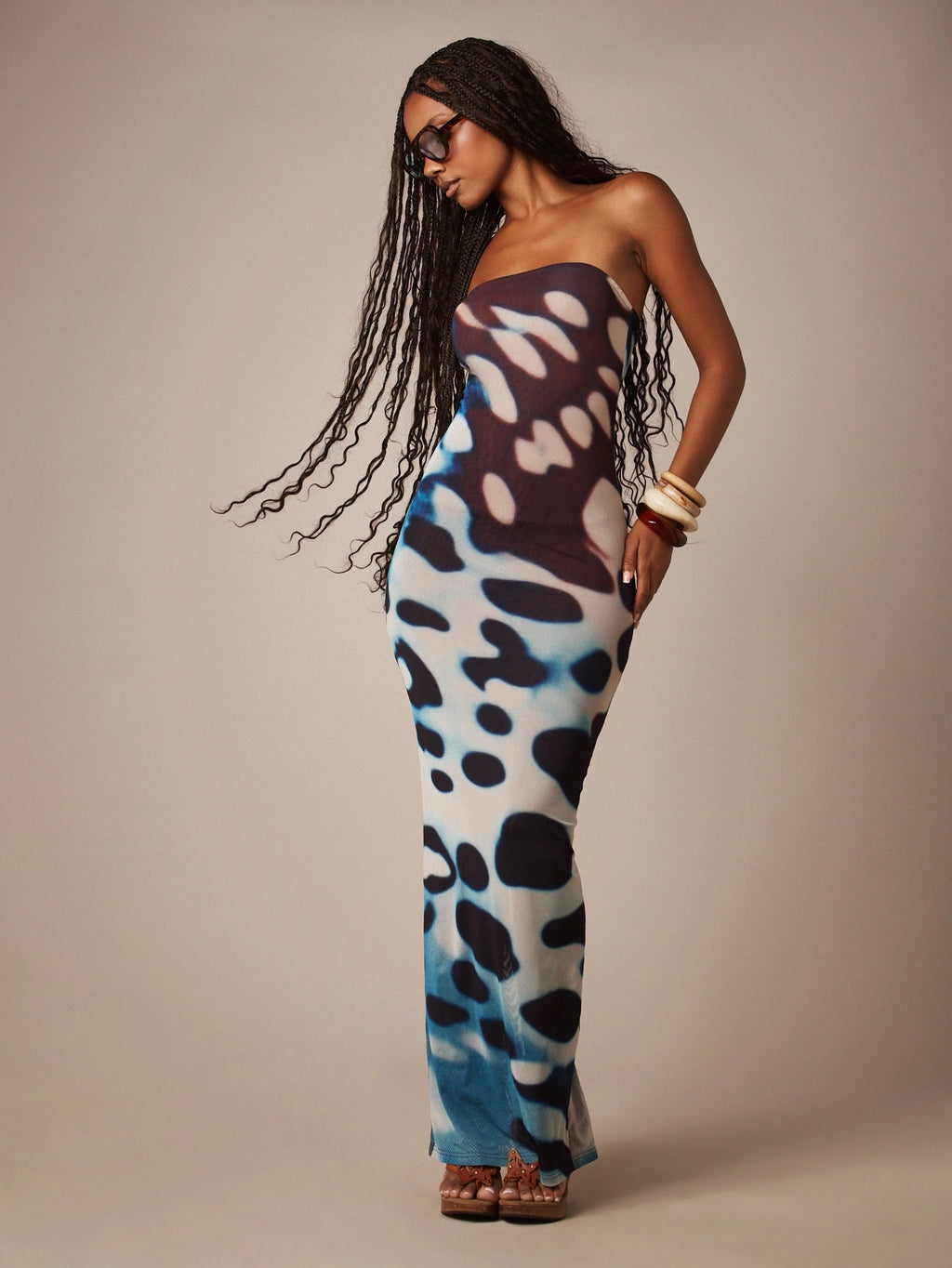 MISSGUIDED Strapless Bandeau Bodycon Maxi Dress With All Over