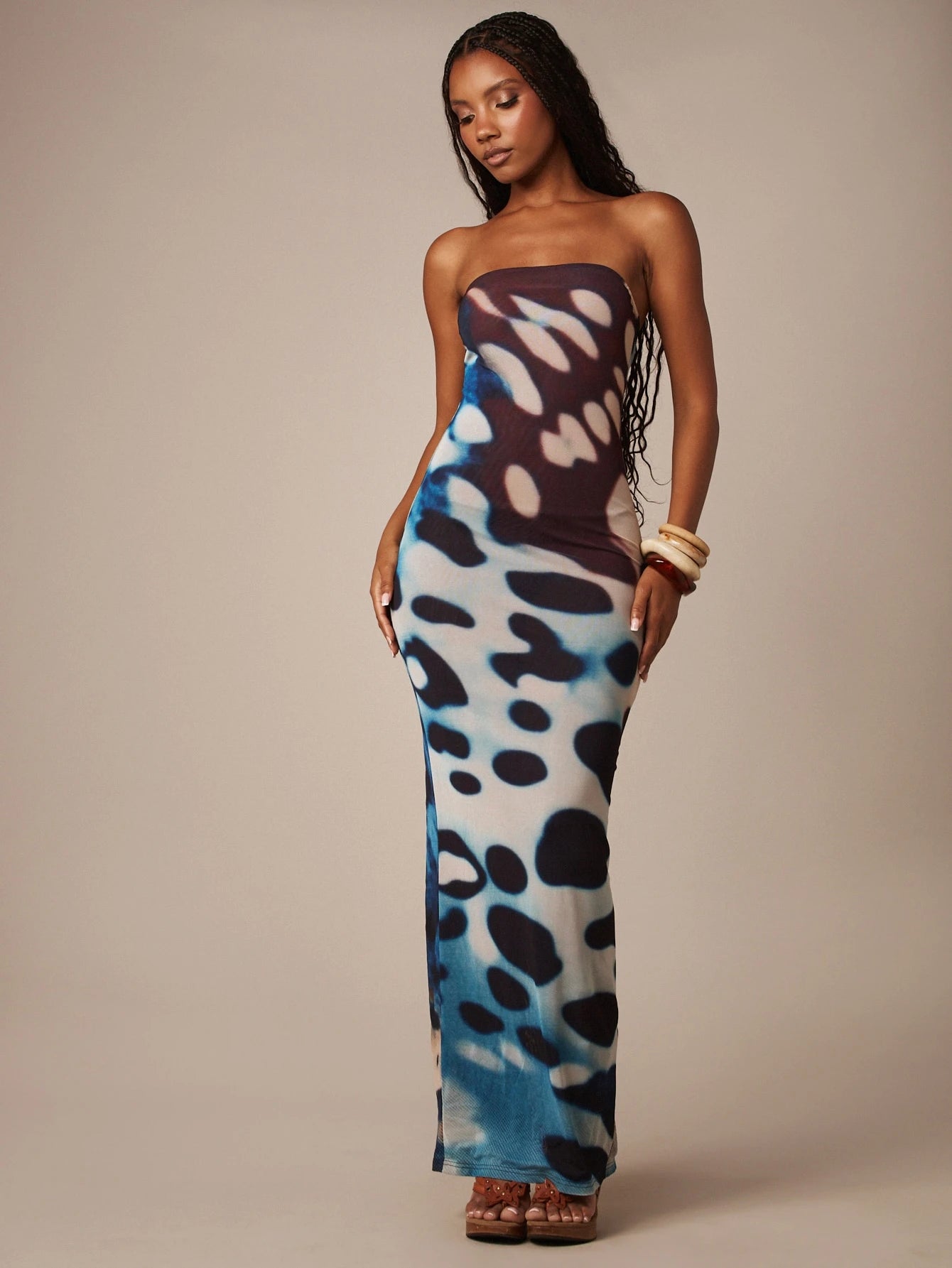 MISSGUIDED Strapless Bandeau Bodycon Maxi Dress With All Over Butterfly Wing Abstract Print Summer Festival - image 3