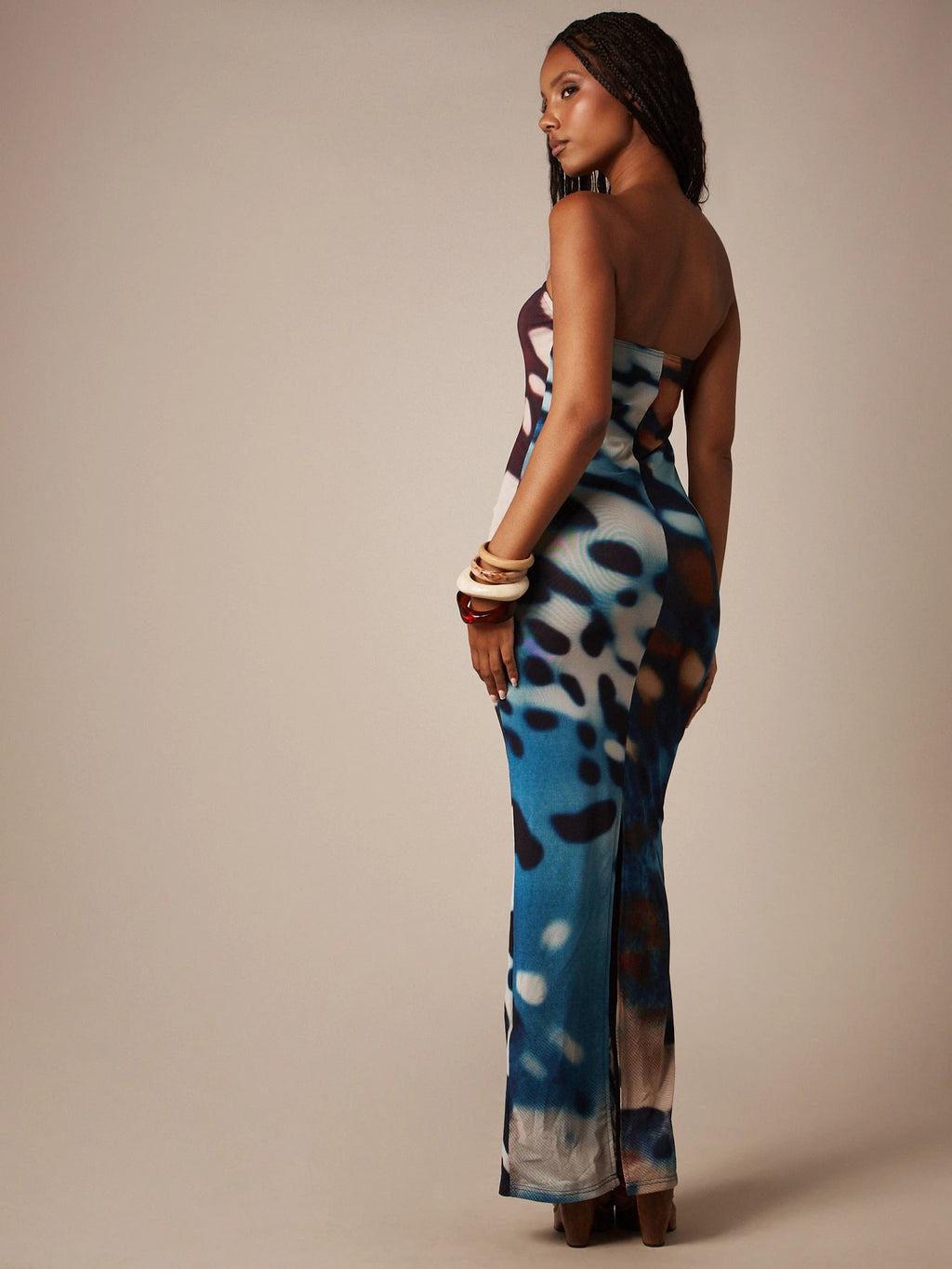 MISSGUIDED Strapless Bandeau Bodycon Maxi Dress With All Over Butterfly Wing Abstract Print Summer Festival - image 4
