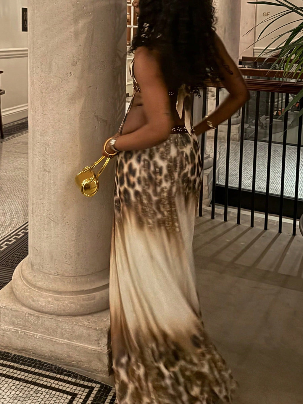 Kliou Leopard Print Sexy Backless Long Dress Woman Summer Bandage