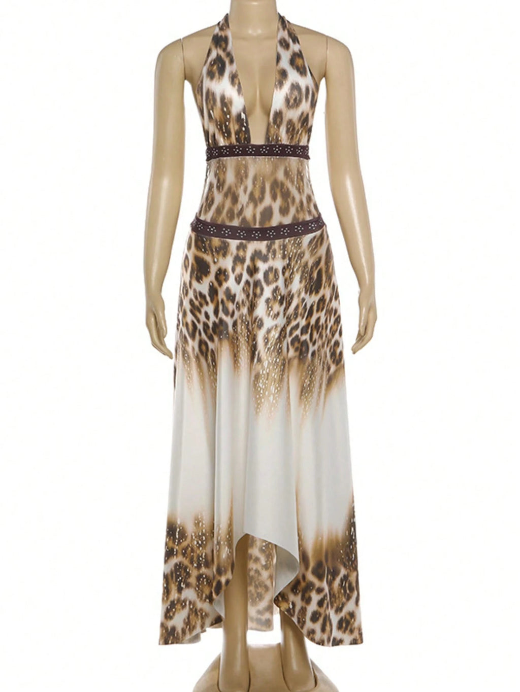 Kliou Leopard Print Sexy Backless Long Dress Woman Summer Bandage